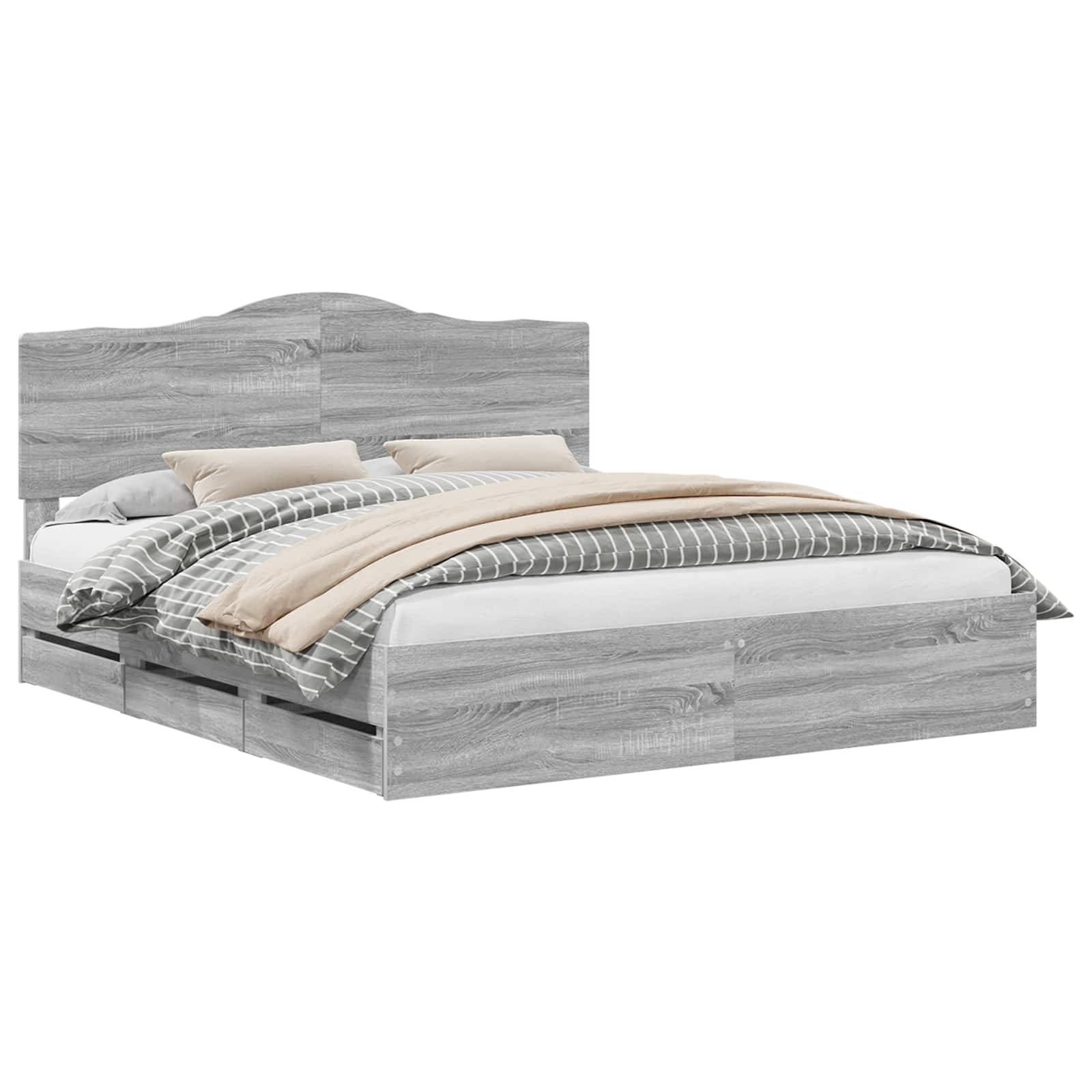 vidaXL Bettrahmen Graues Sonoma 180 x 200 cm Ingenieurs Holz