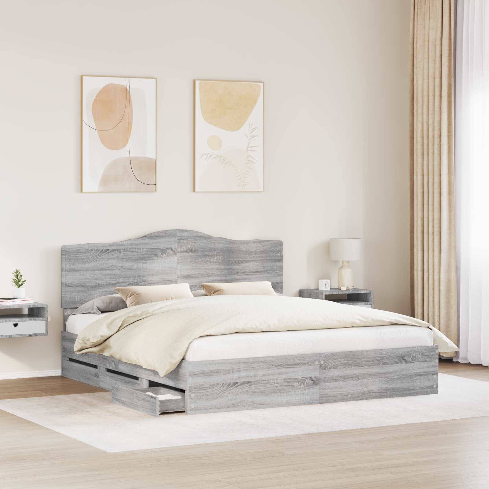 vidaXL Bettrahmen Graues Sonoma 200 x 200 cm Ingenieurs Holz