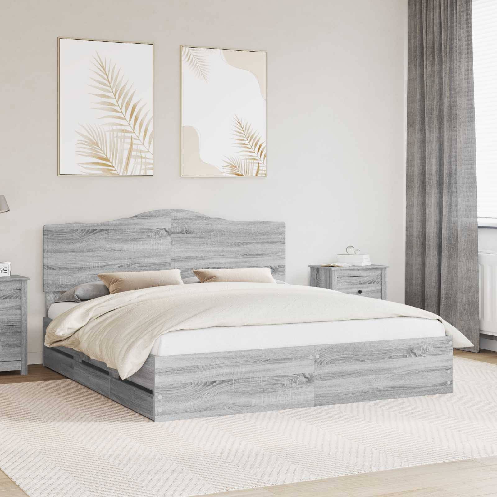 vidaXL Bettrahmen Graues Sonoma 200 x 200 cm Ingenieurs Holz
