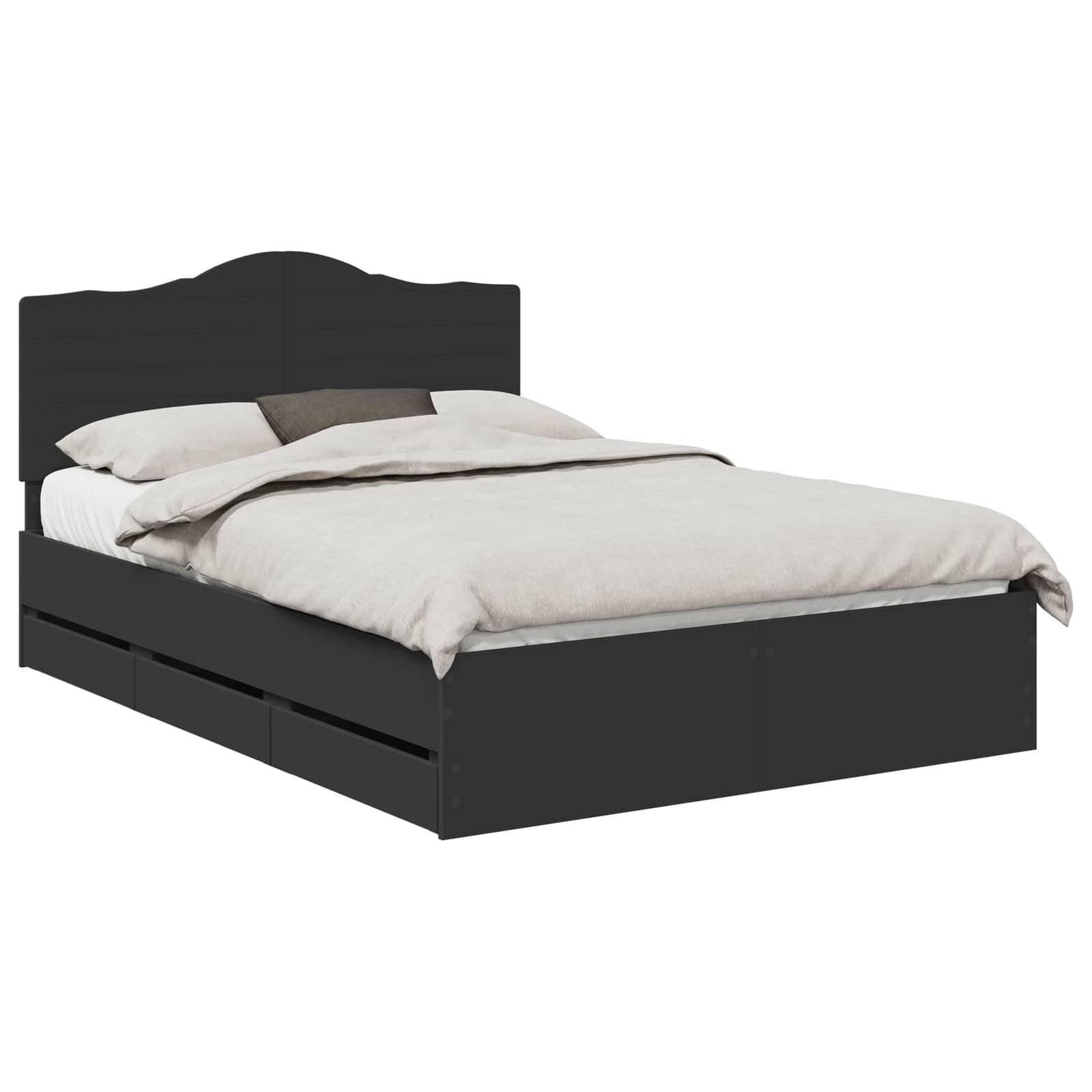 vidaXL Bettrahmen mit Schubladen Schwarz 140 x 190 cm Ingenieurs Holz