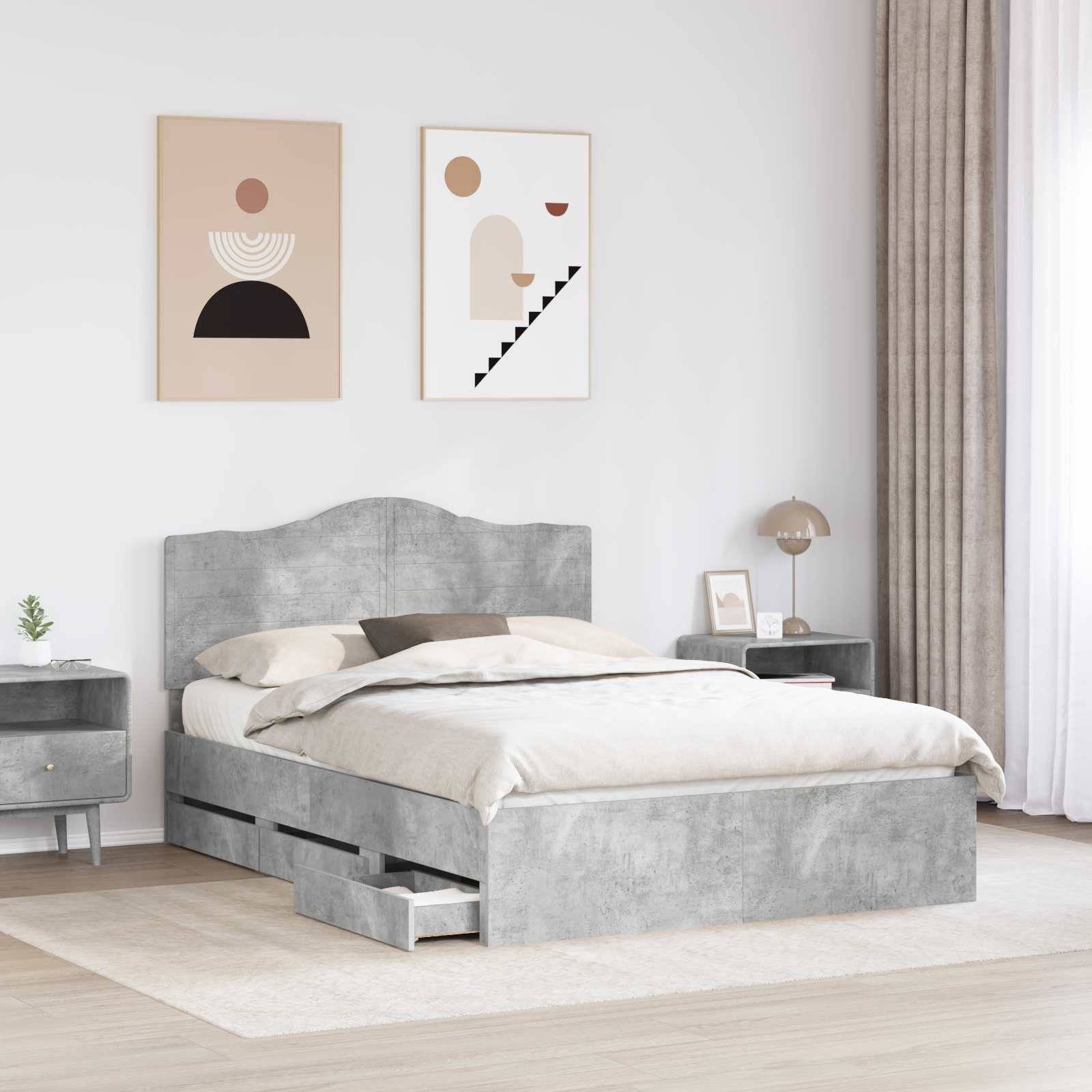 vidaXL Bettrahmen mit Kopfteil Betongrau 160 x 200 cm Ingenieurs Holz