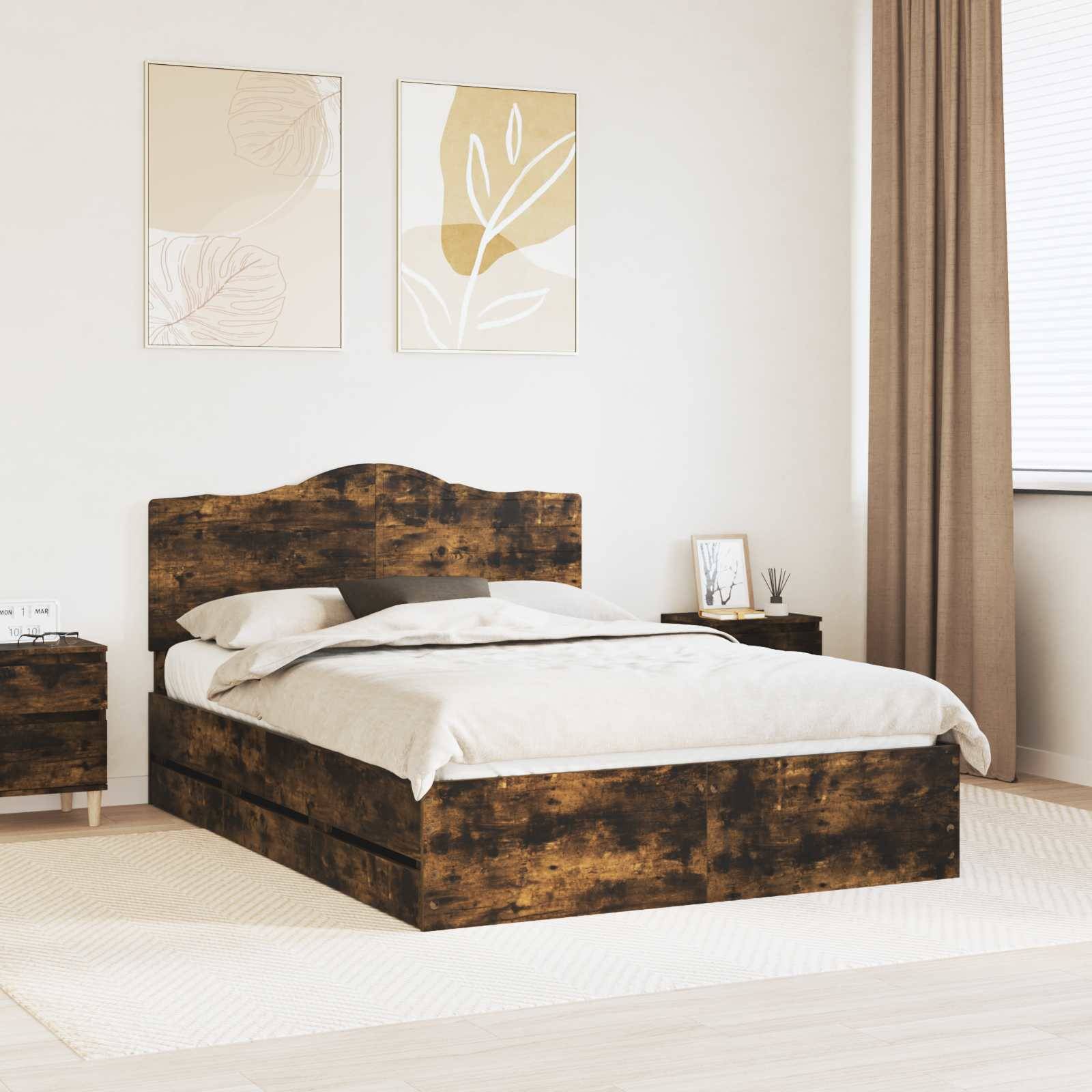 vidaXL Bettrahmen Geräucherte Eiche 140 x 200 cm Ingenieurs Holz
