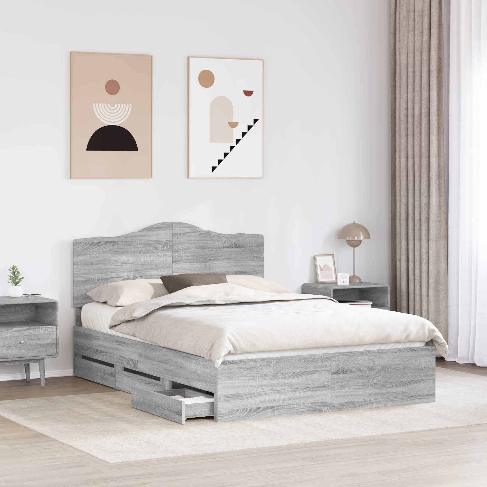 vidaXL Bettrahmen Graues Sonoma 150 x 200 cm Ingenieurs Holz