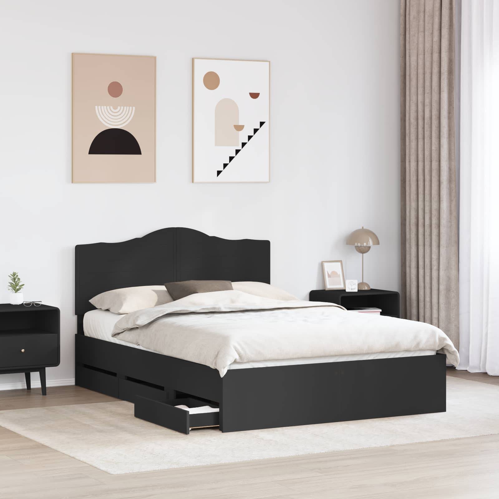 vidaXL Bettrahmen mit Schubladen Schwarz 140 x 190 cm Ingenieurs Holz