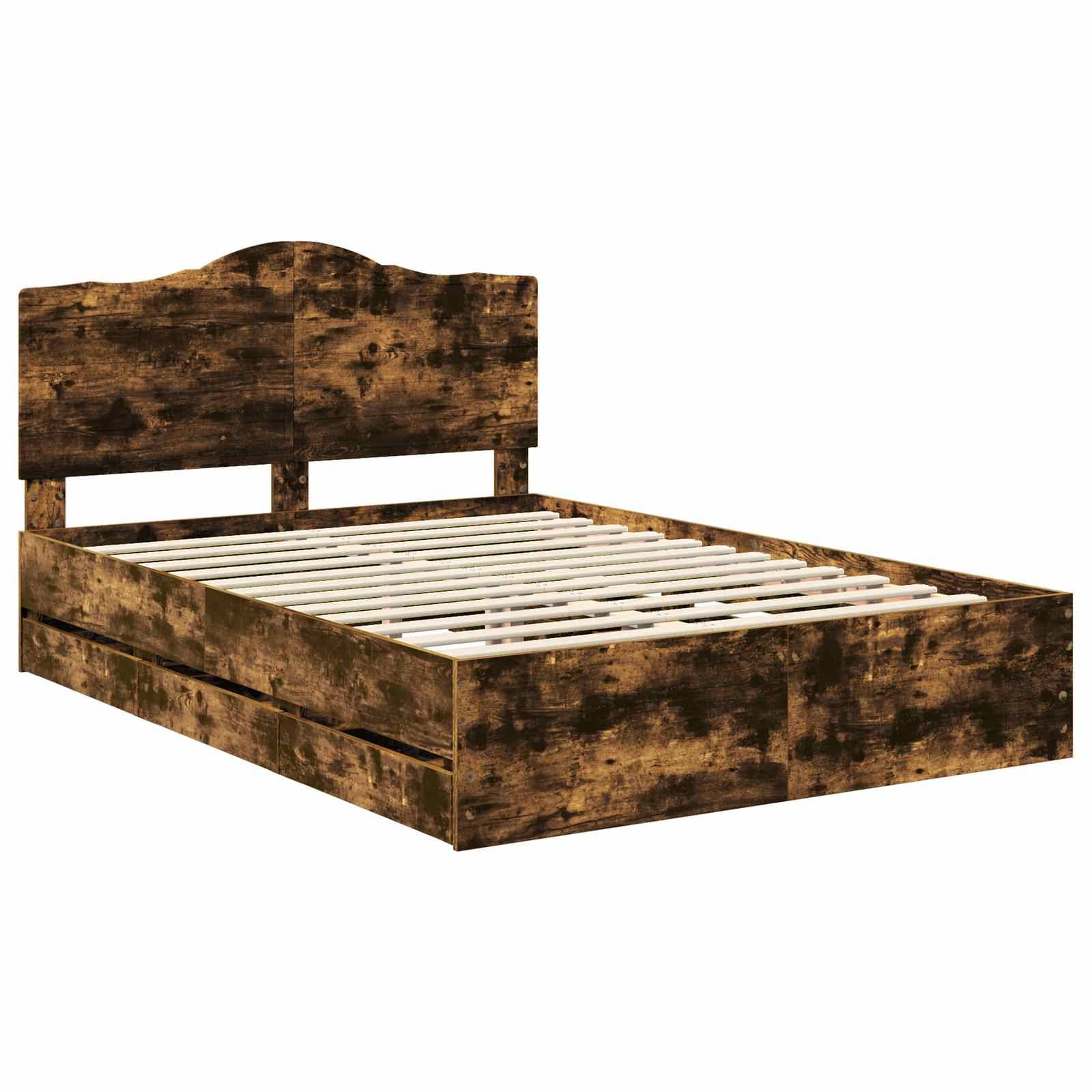 vidaXL Bettrahmen Geräucherte Eiche 140 x 200 cm Ingenieurs Holz