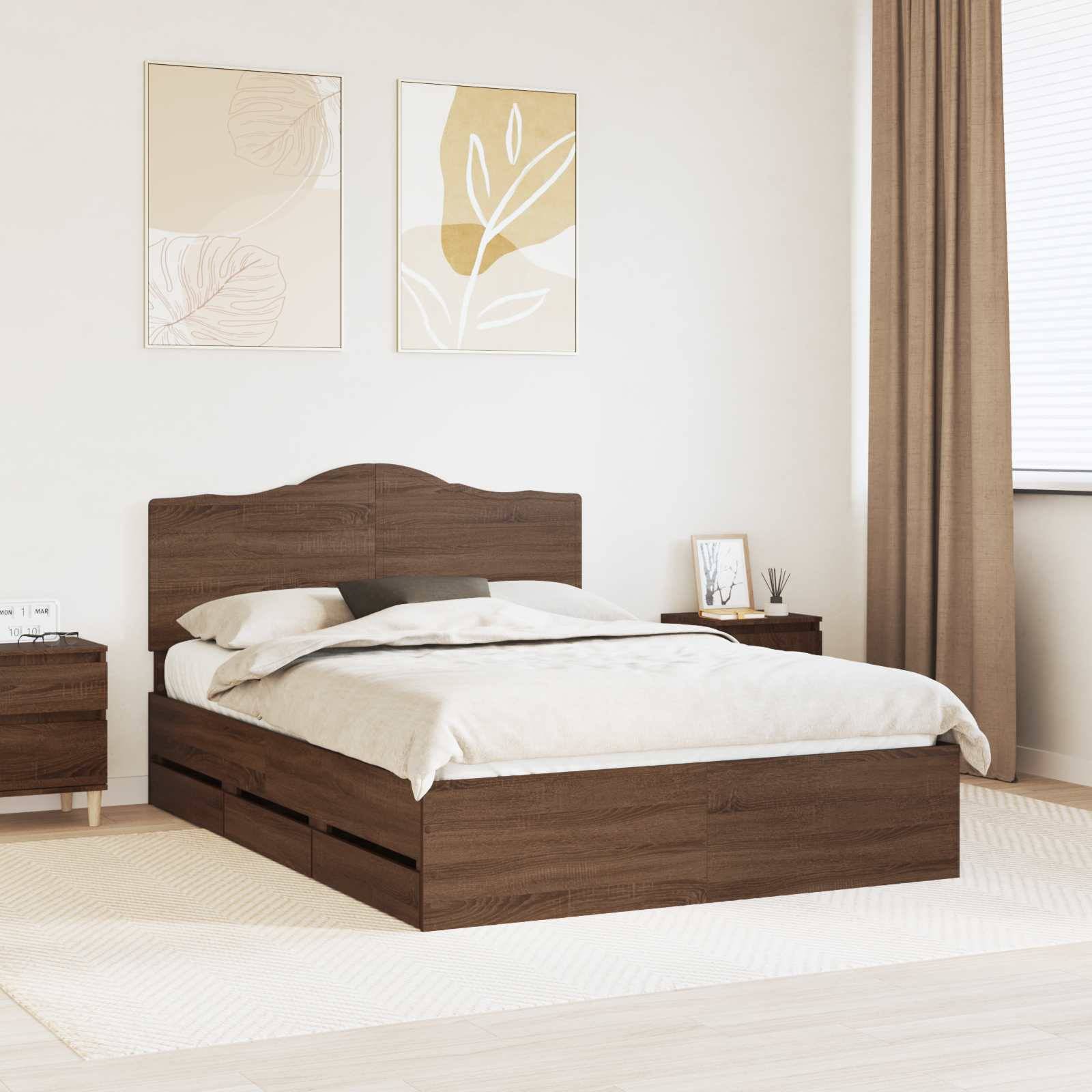 vidaXL Bettrahmen mit Kopfteil Brauneiche 150 x 200 cm Ingenieurs Holz