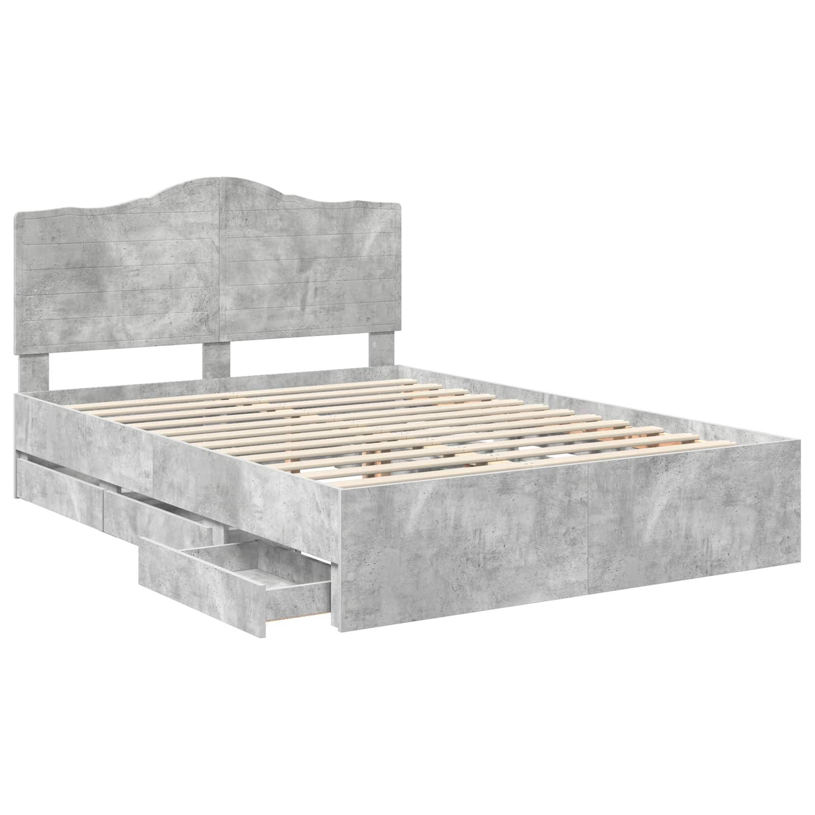 vidaXL Bettrahmen mit Kopfteil Betongrau 140 x 190 cm Ingenieurs Holz