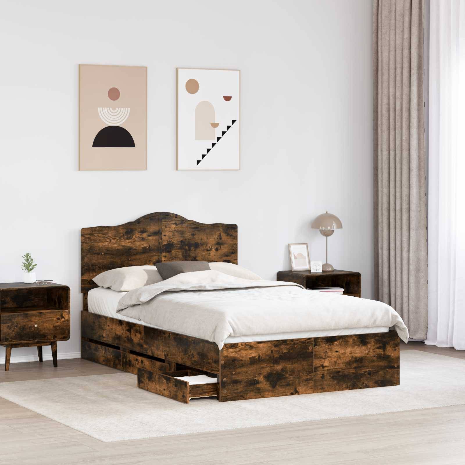 vidaXL Bettrahmen Geräucherte Eiche 120 x 200 cm Ingenieurs Holz