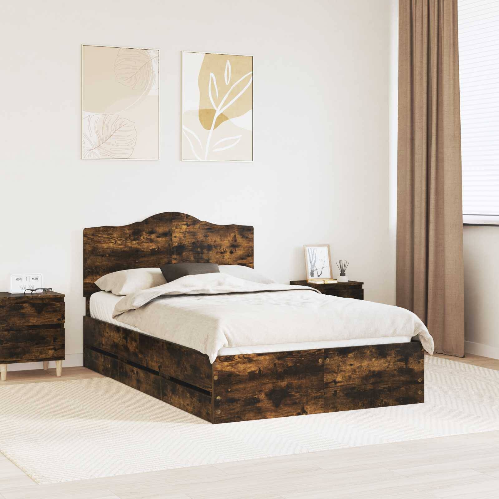 vidaXL Bettrahmen Geräucherte Eiche 135 x 190 cm Ingenieurs Holz