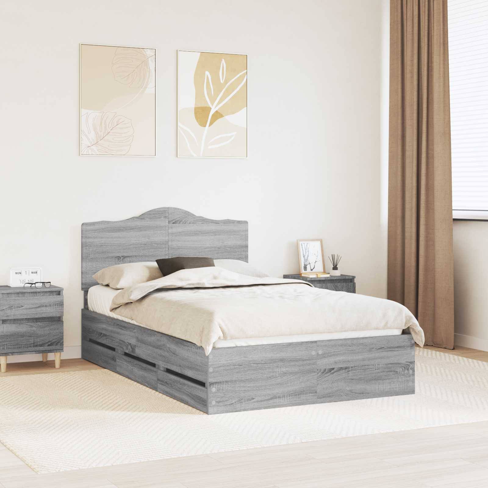 vidaXL Bettrahmen Graues Sonoma 120 x 190 cm Ingenieurs Holz