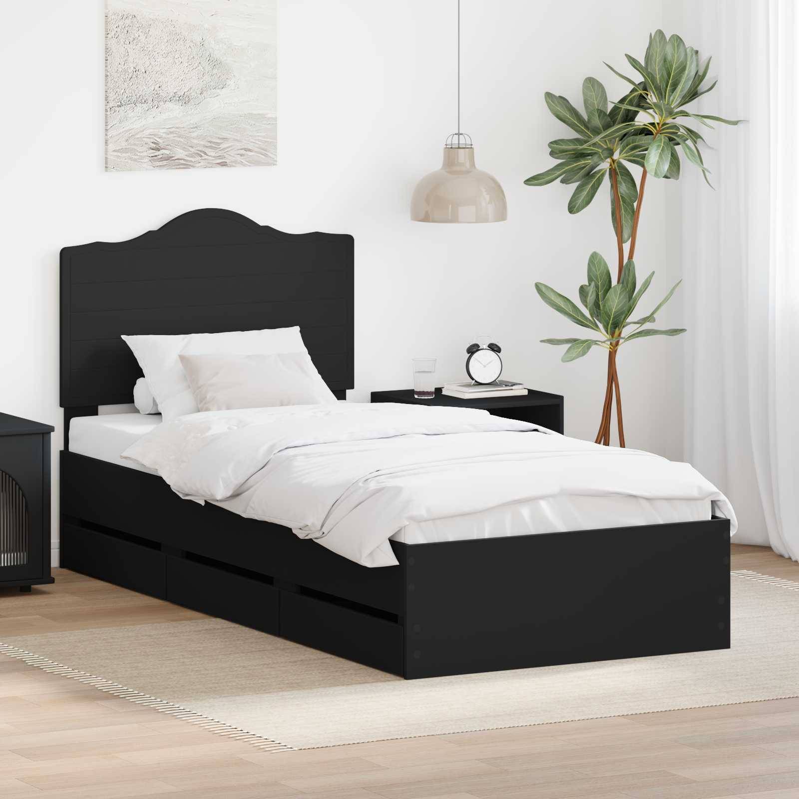 vidaXL Bettrahmen mit Schubladen Schwarz 100 x 200 cm Ingenieurs Holz