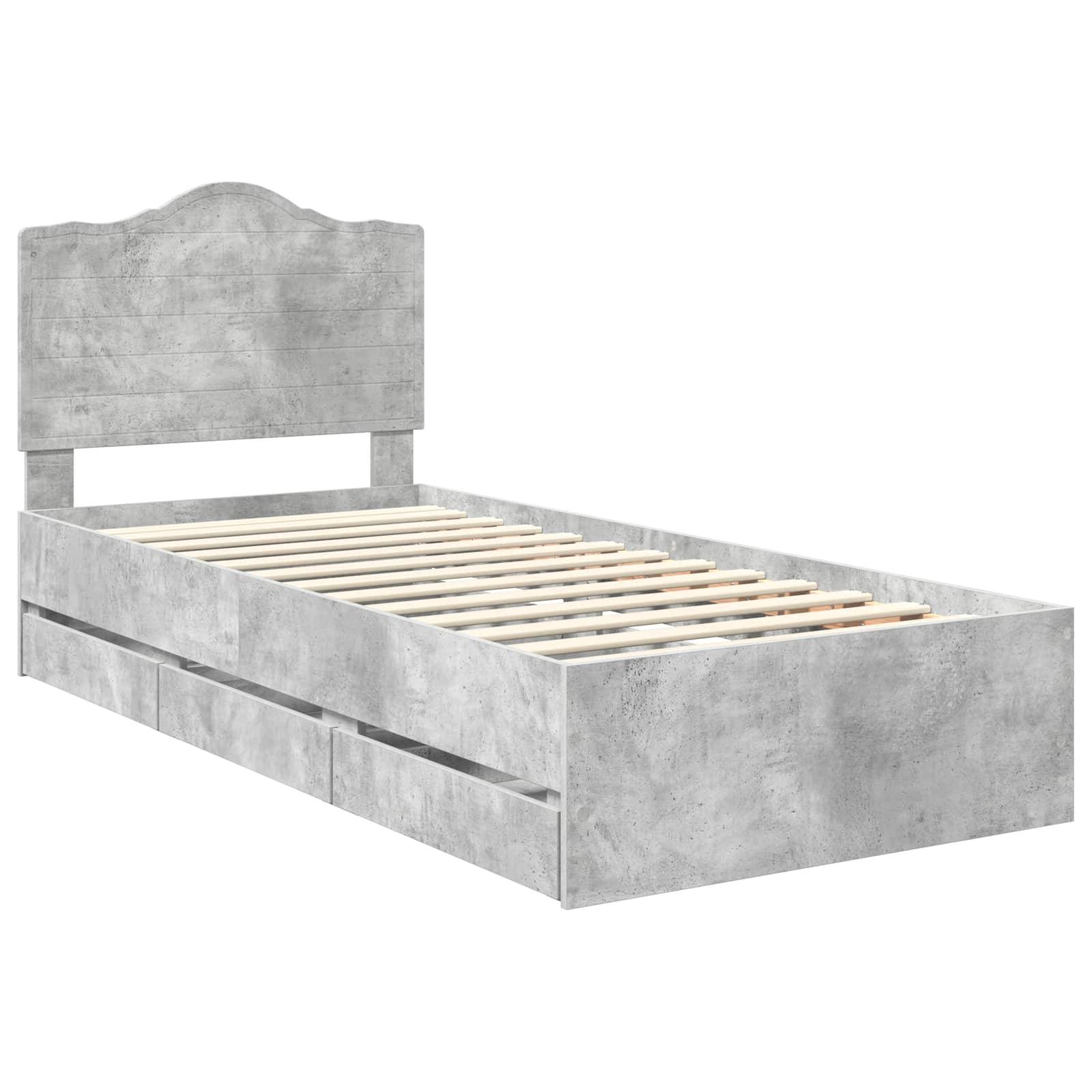 vidaXL Bettrahmen mit Schubladen Betongrau 90 x 200 cm Ingenieurs Holz