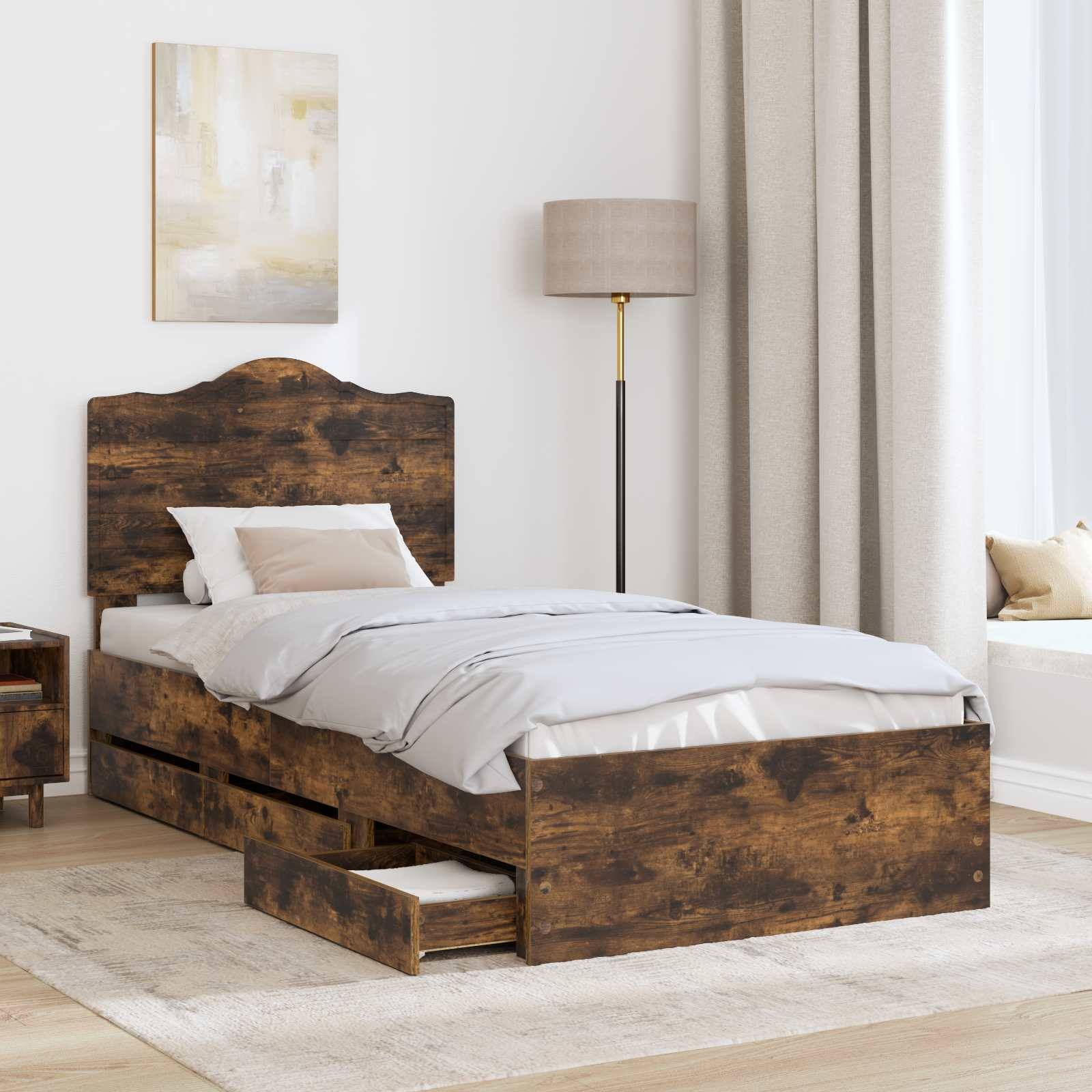 vidaXL Bettrahmen Geräucherte Eiche 90 x 200 cm Ingenieurs Holz