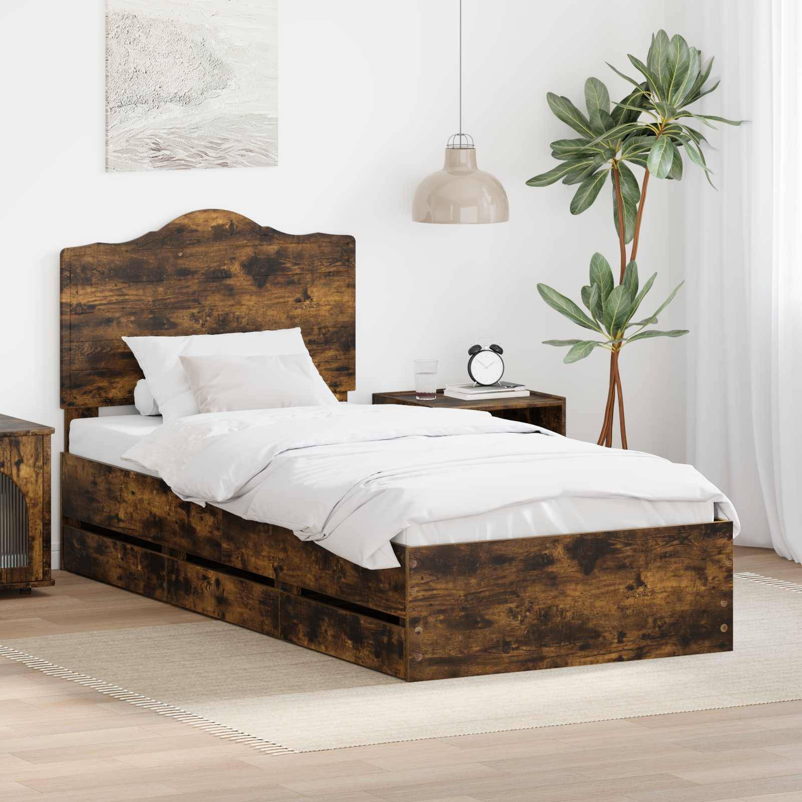 vidaXL Bettrahmen Geräucherte Eiche 90 x 190 cm Ingenieurs Holz