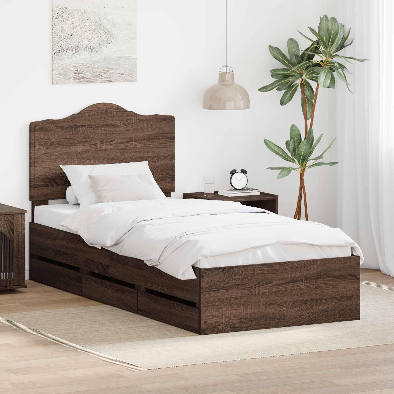 vidaXL Bettrahmen Braun Eichen-Optik 90 x 200 cm Ingenieurs Holz