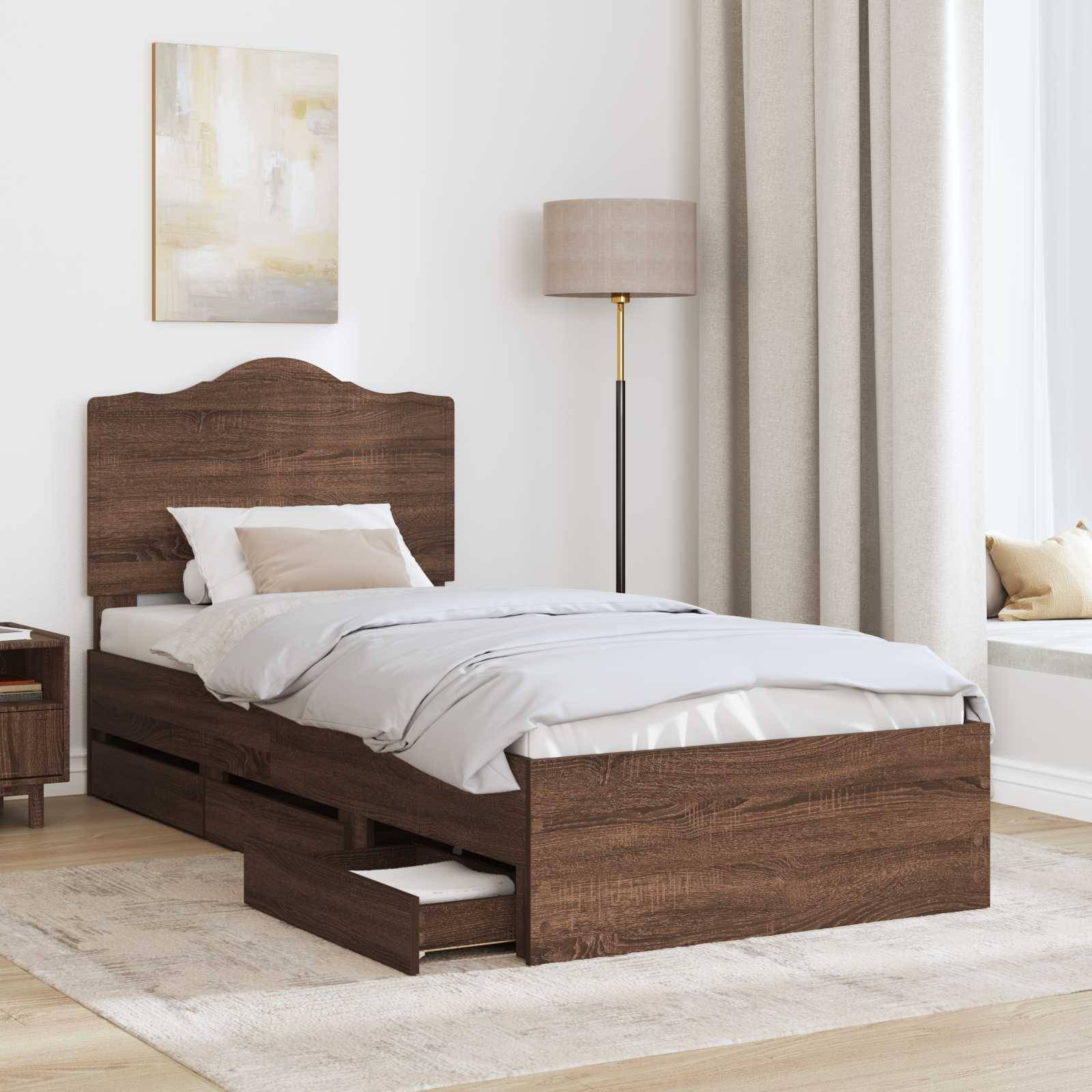 vidaXL Bettrahmen Braun Eichen-Optik 90 x 200 cm Ingenieurs Holz