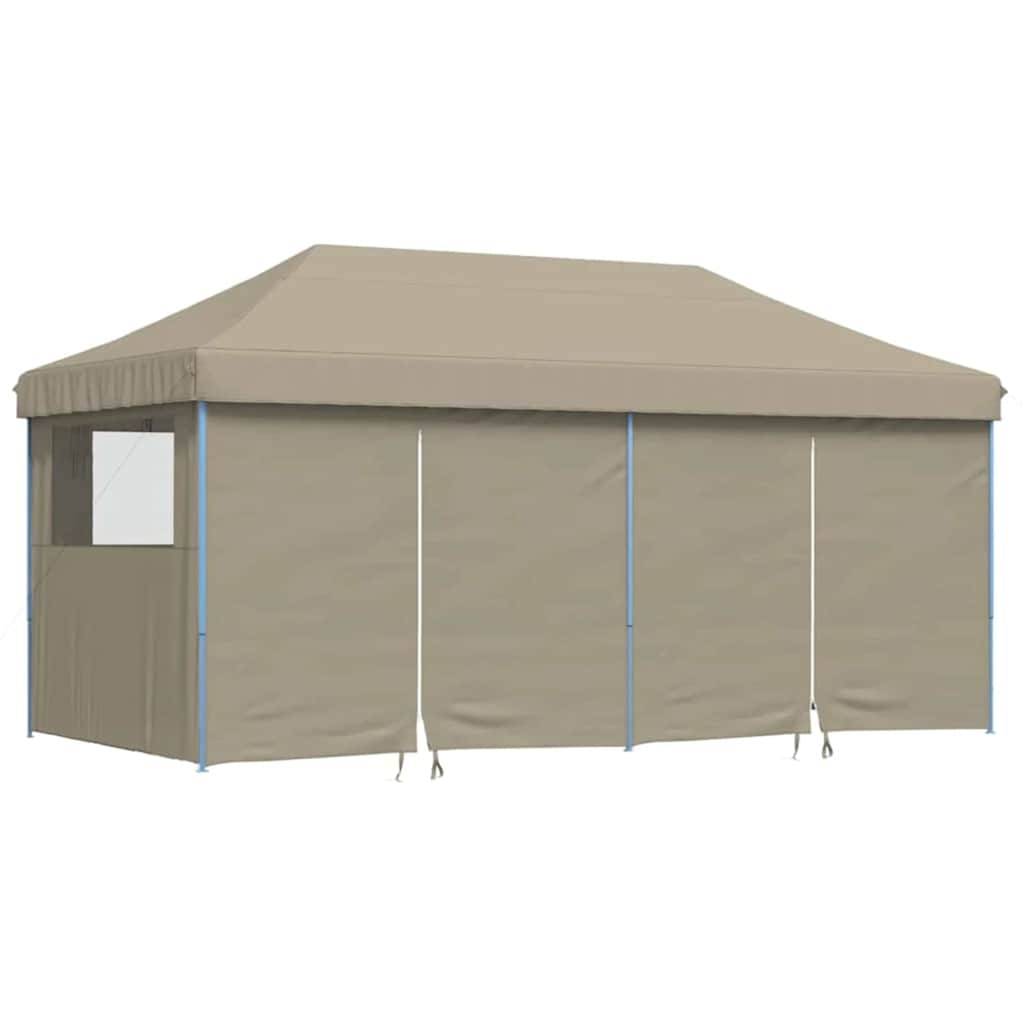 Rechteckiges beiges Outdoor-Pavillon-Zelt mit Seitenwänden und Maschenfenstern, geeignet für Veranstaltungen oder Zusammenkünfte.