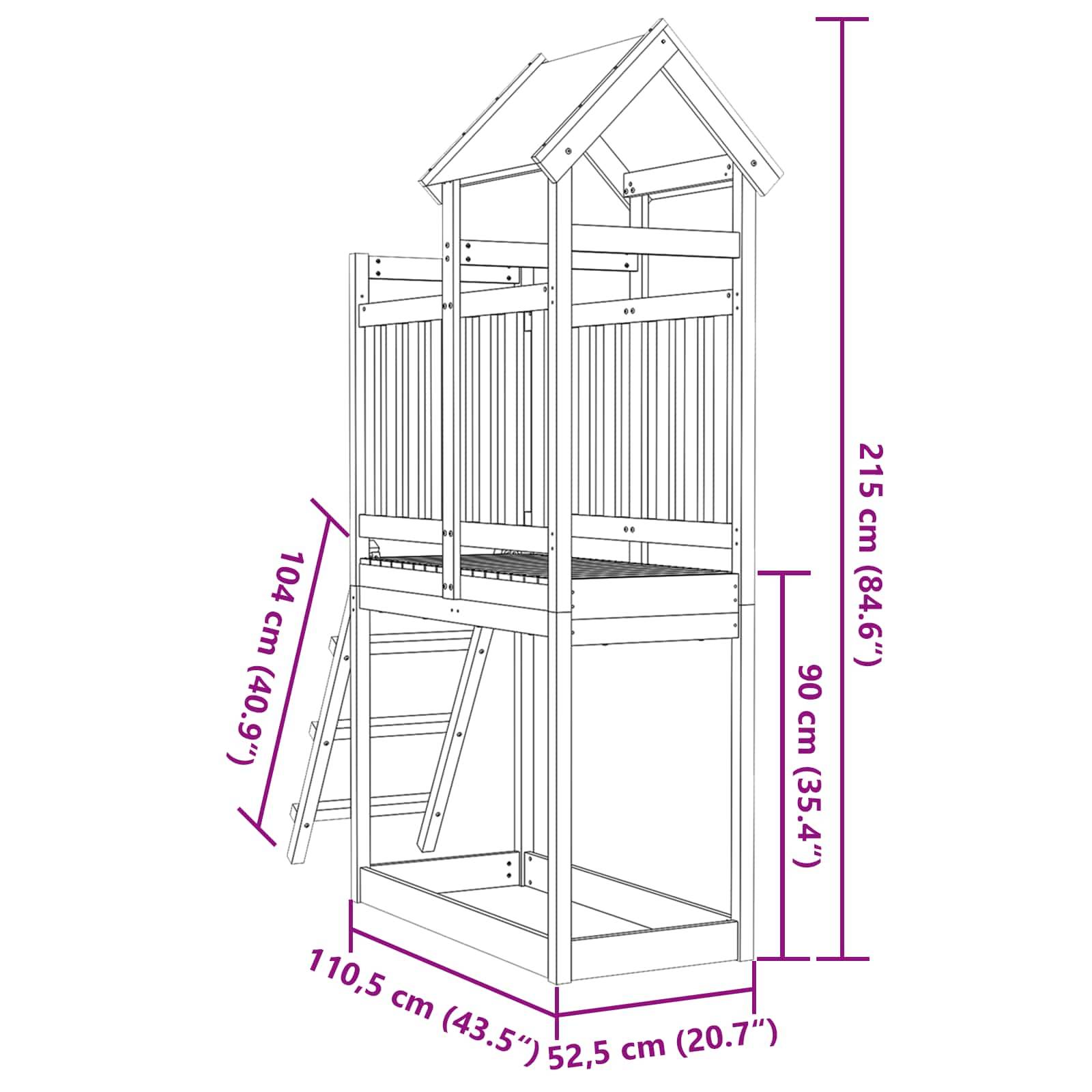 vidaXL Spielturm Braun 52,5 x 110,5 x 215 cm Massives Kiefernholz