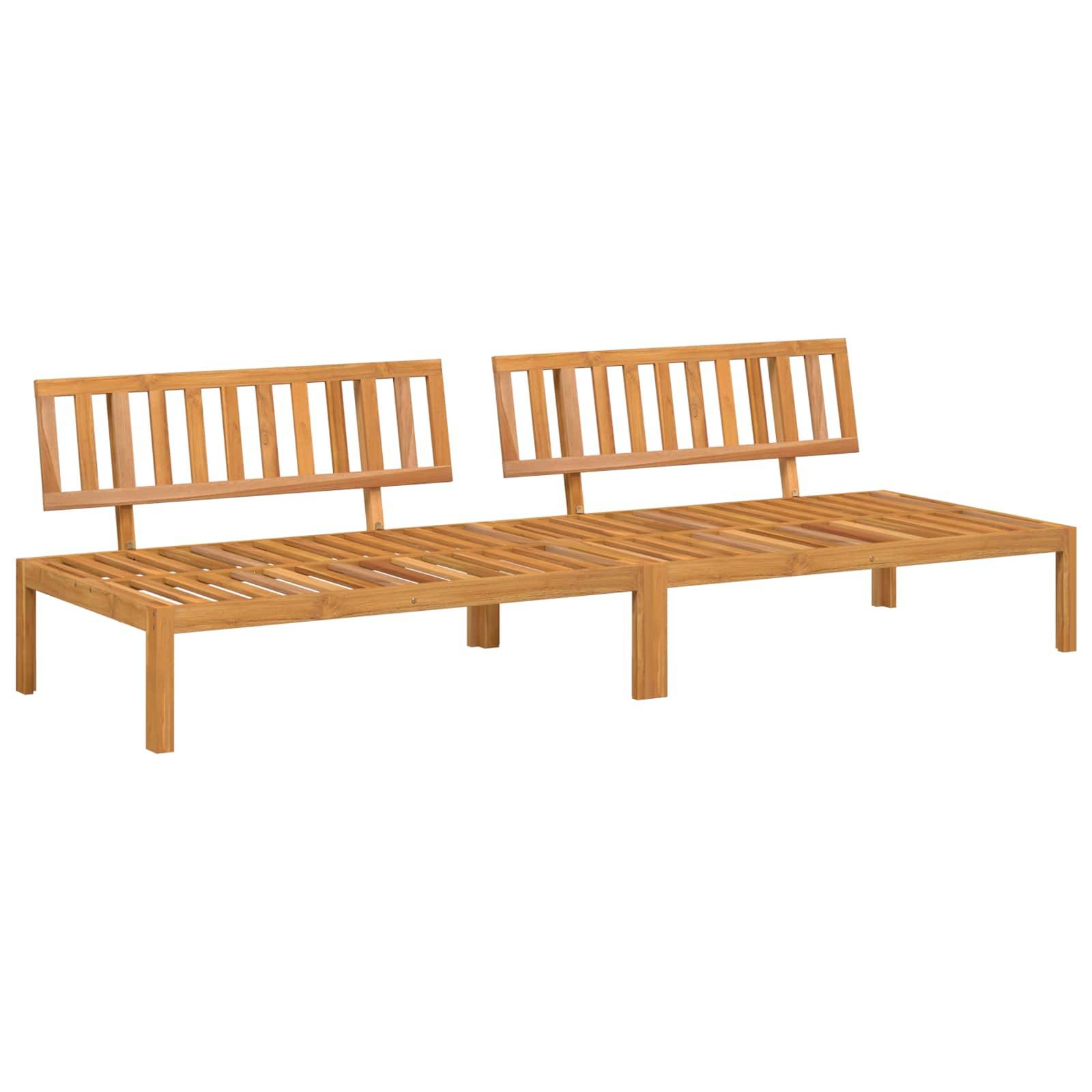 Holzbank für den Außenbereich mit Lamellenlehne und -sitz, die aus zwei in einem 'L' verbundenen Sektionen besteht. Ideal für Gartensitzgelegenheiten.