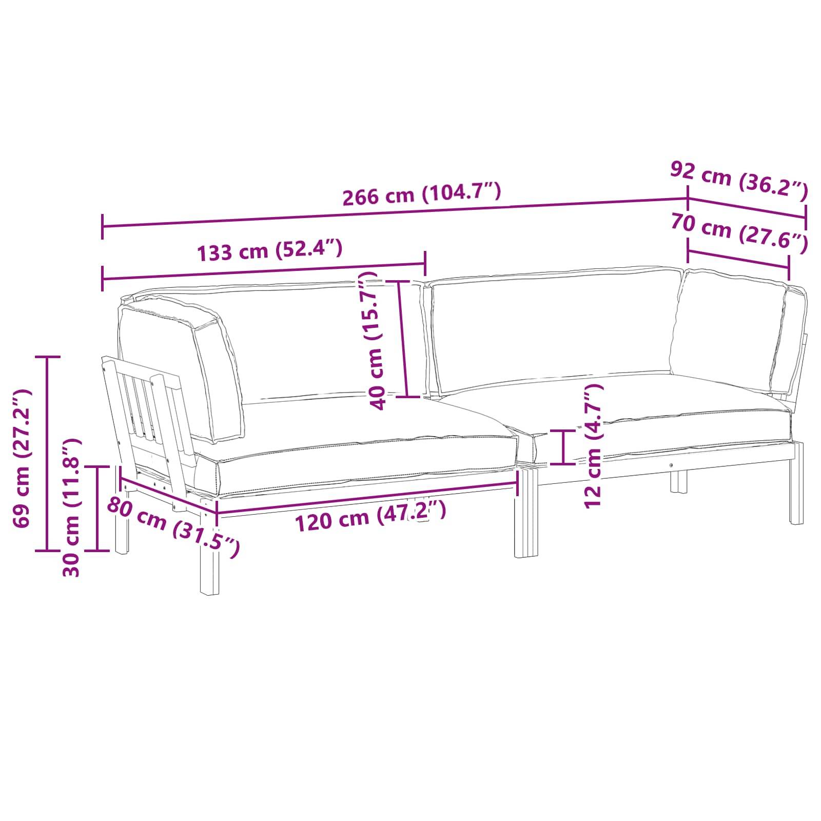 vidaXL Sofa Set mit Kissen Uni 2 pcs Anthrazit Massivholz Akazie