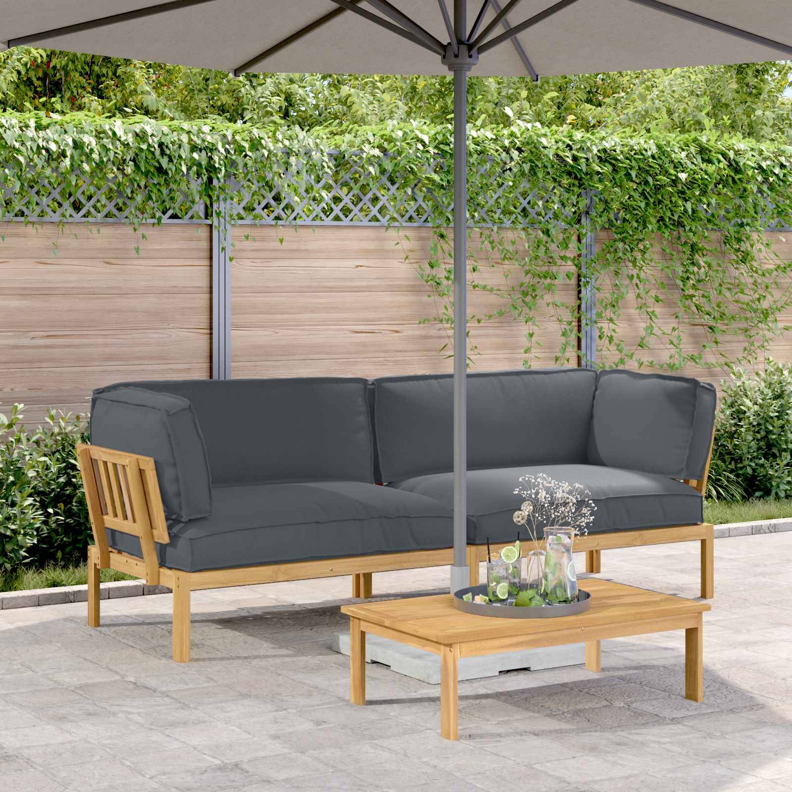 vidaXL Sofa Set mit Kissen Uni 2 pcs Anthrazit Massivholz Akazie