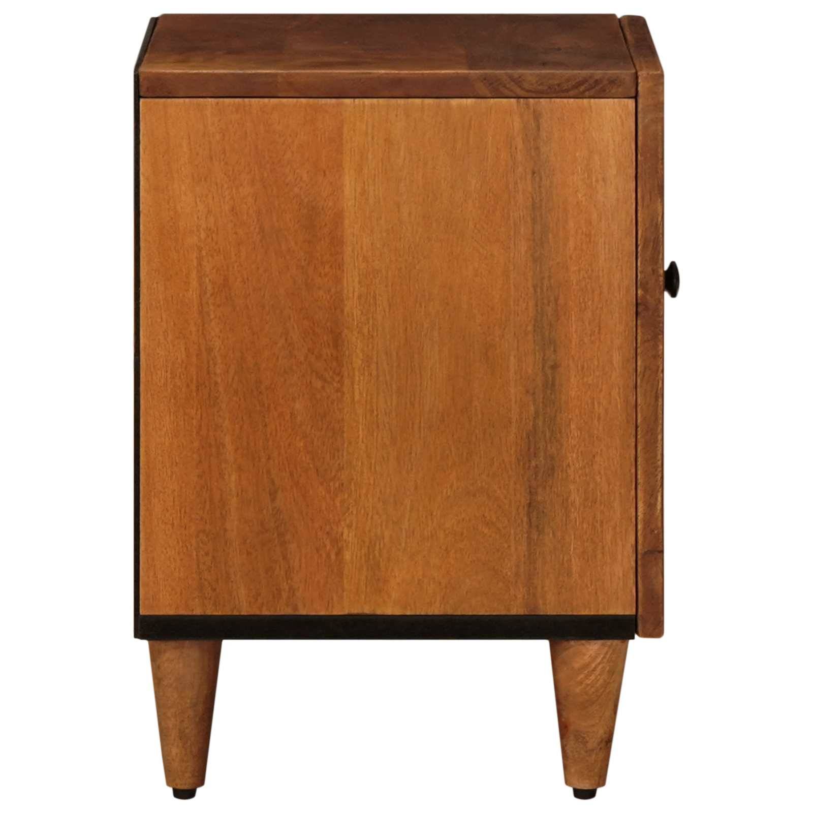 Ein Holzschrank mit schlichtem Design, ausgestattet mit einer einzelnen Tür und vier kurzen Beinen. Geeignet zum Aufbewahren von kleinen Gegenständen.