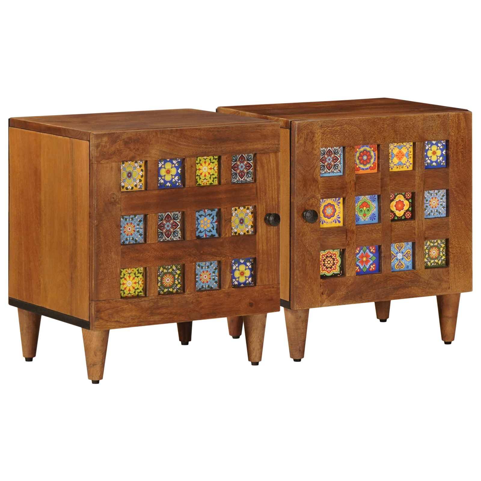 vidaXL Nachttisch 2 pcs Braun 40 x 33 x 46 cm Massivholz Mango