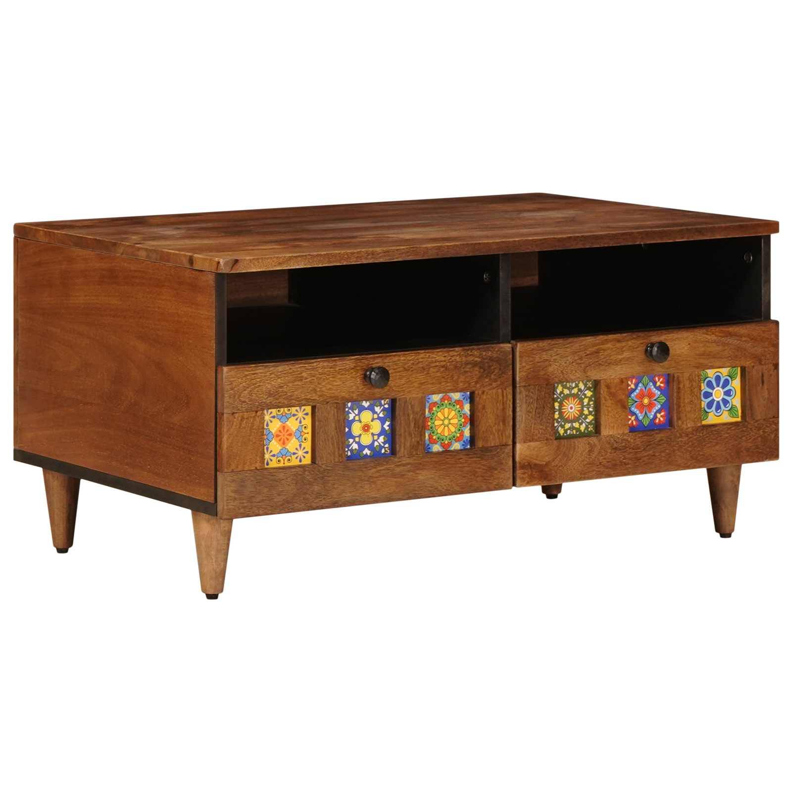 vidaXL TV-Schränk mit Regal Walnuss 70 x 33 x 46 cm Massivholz Mango