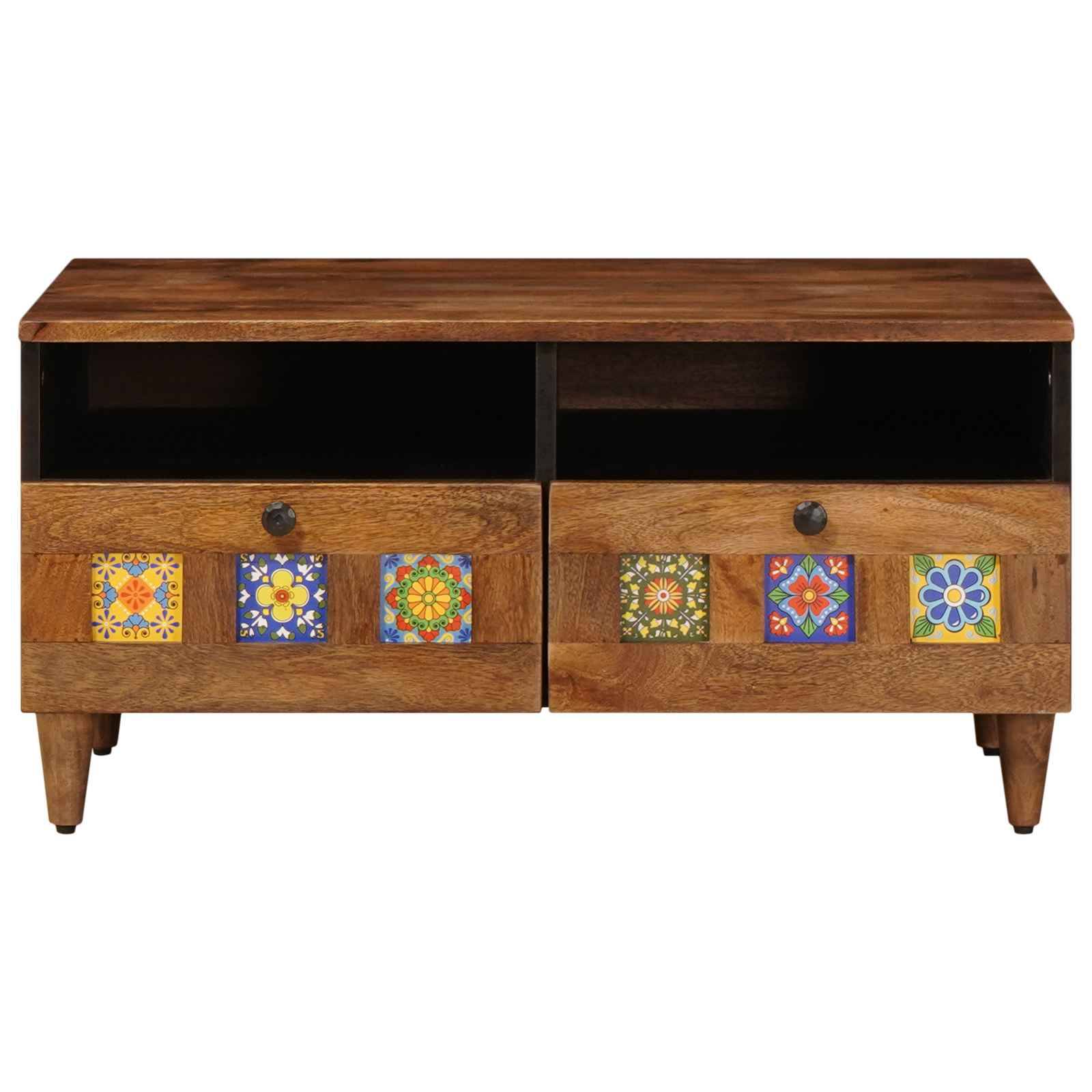 vidaXL TV-Schränk mit Regal Walnuss 70 x 33 x 46 cm Massivholz Mango