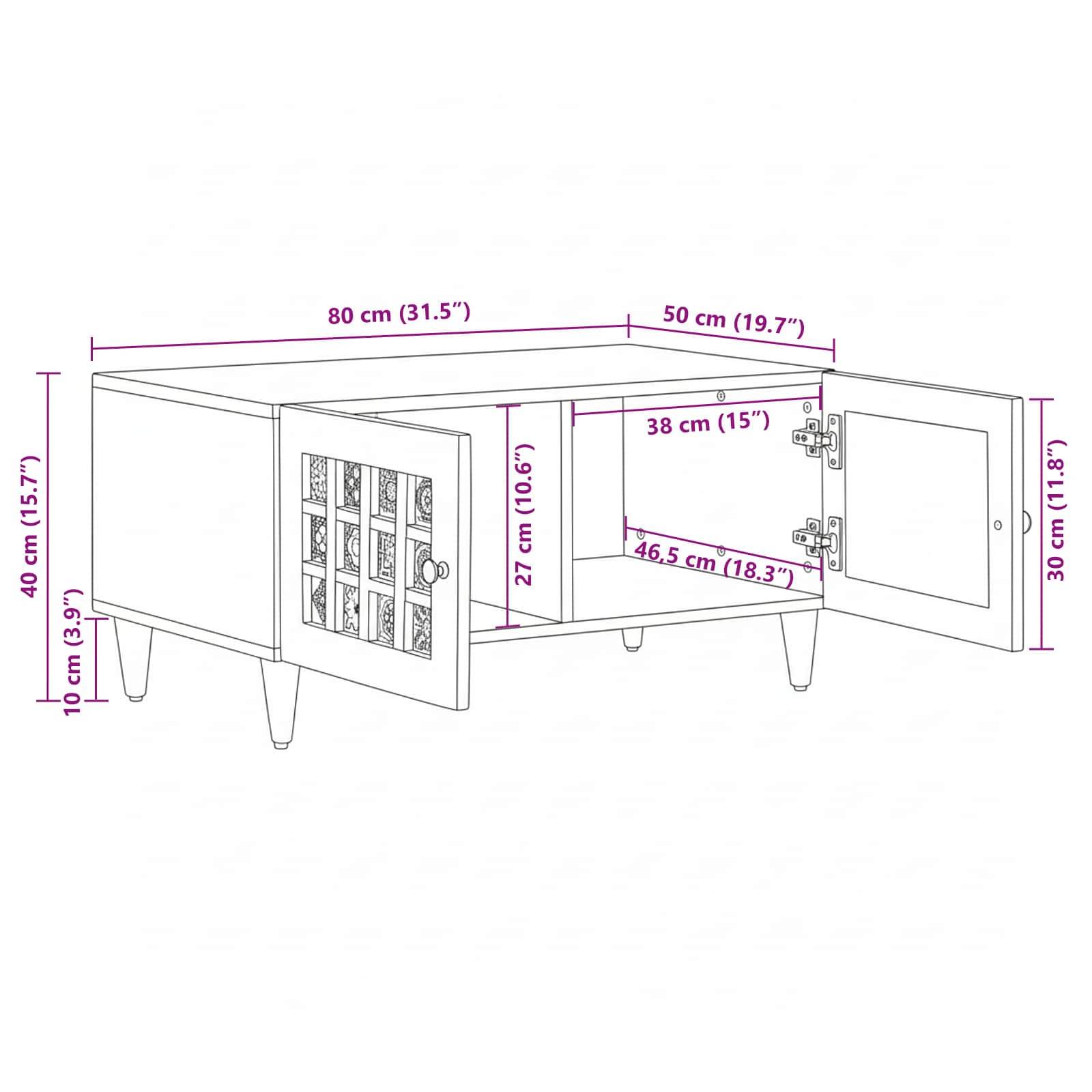 vidaXL Couchtisch Braun 80 x 50 x 40 cm Massivholz Mango