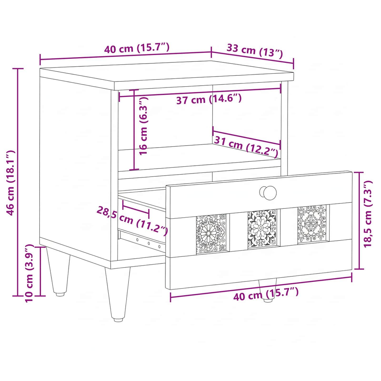 vidaXL Nachttisch Braun 40 x 33 x 46 cm Massivholz Mango