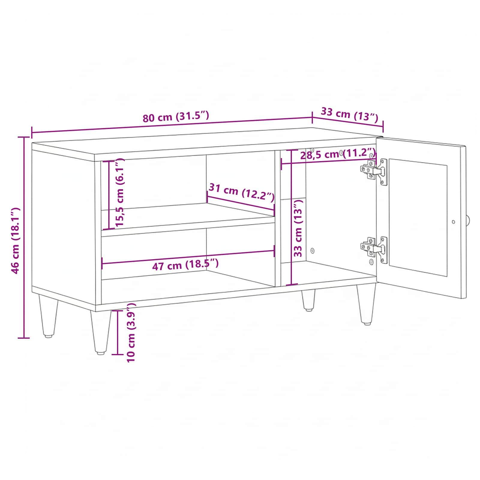 vidaXL TV-Schränk mit Speicher Natur 80 x 33 x 46 cm Massivholz Mango