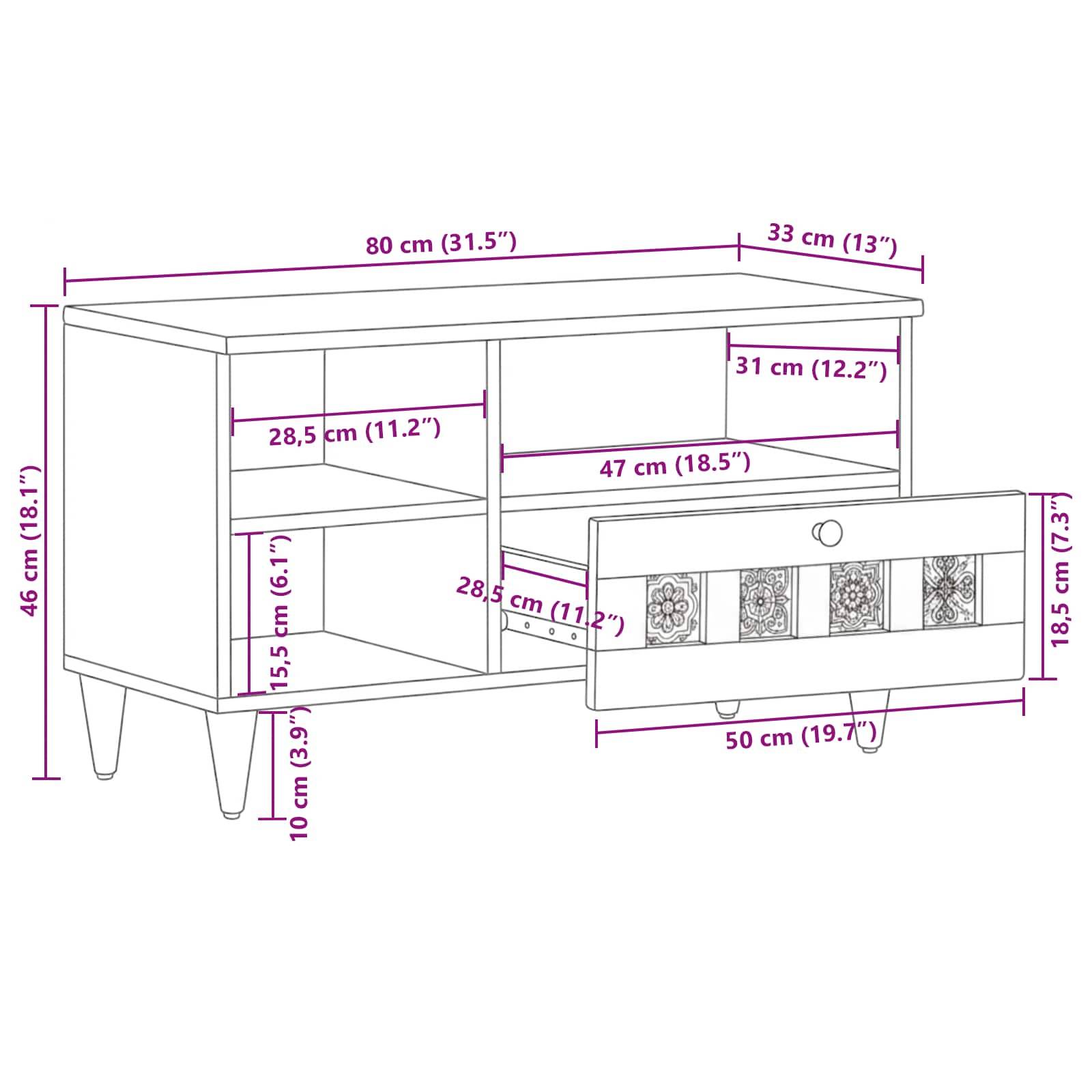 vidaXL TV-Schränk mit Regal Walnuss 80 x 33 x 46 cm Massivholz Mango