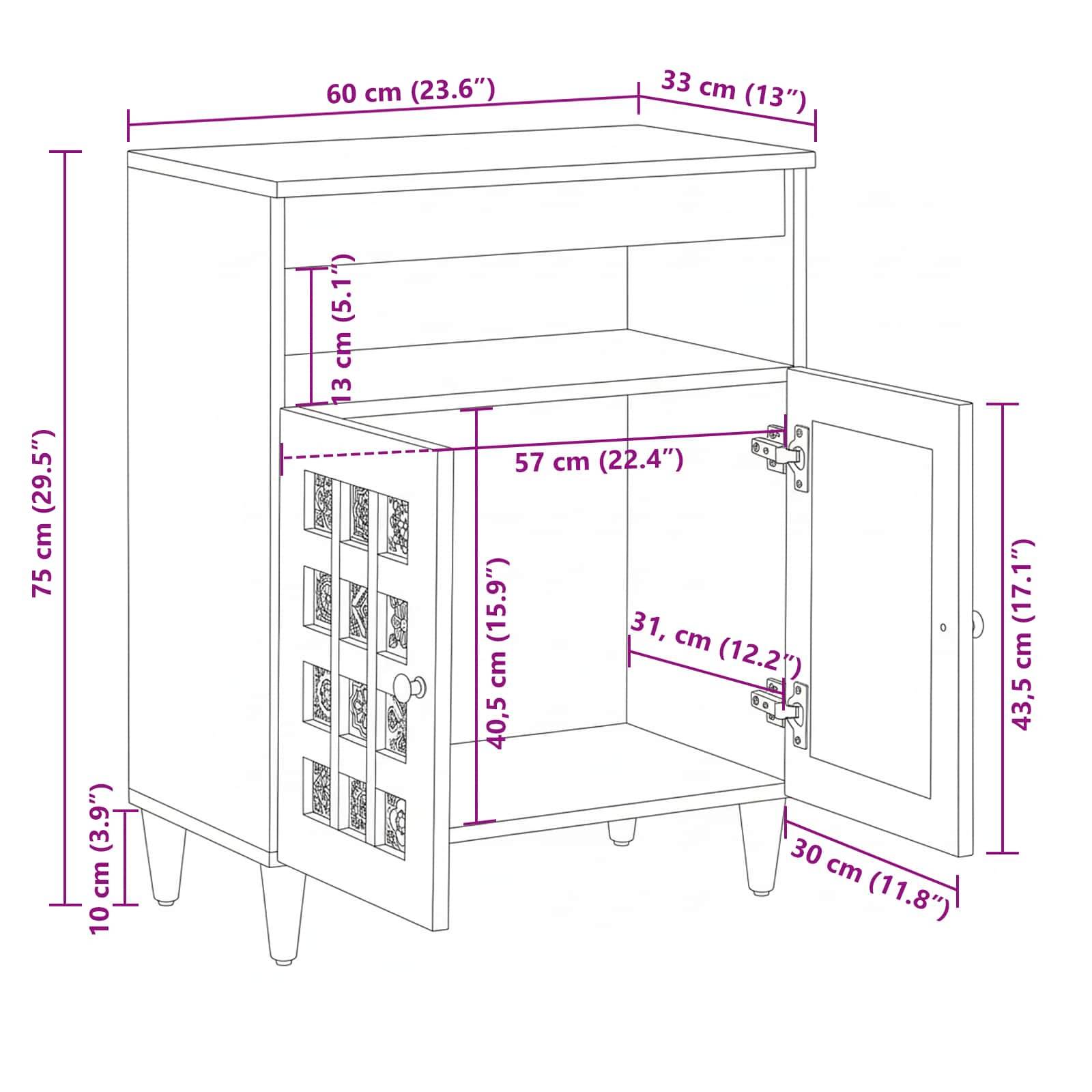 vidaXL Sideboard mit Speicher Walnuss 60 x 33 x 75 cm Massivholz Mango