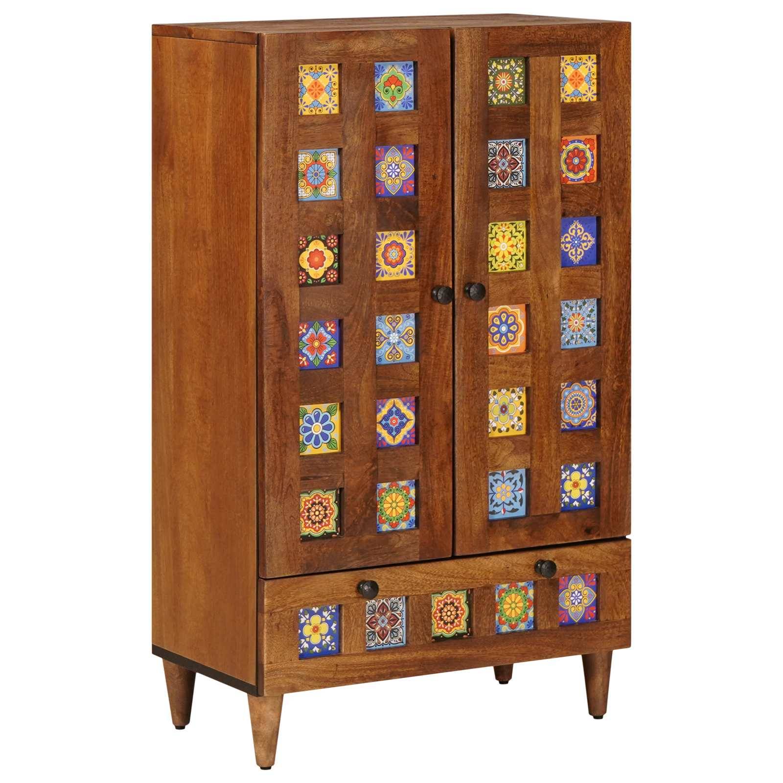 vidaXL Highboard mit Tür Walnuss 60 x 33,5 x 100 cm Massivholz Mango