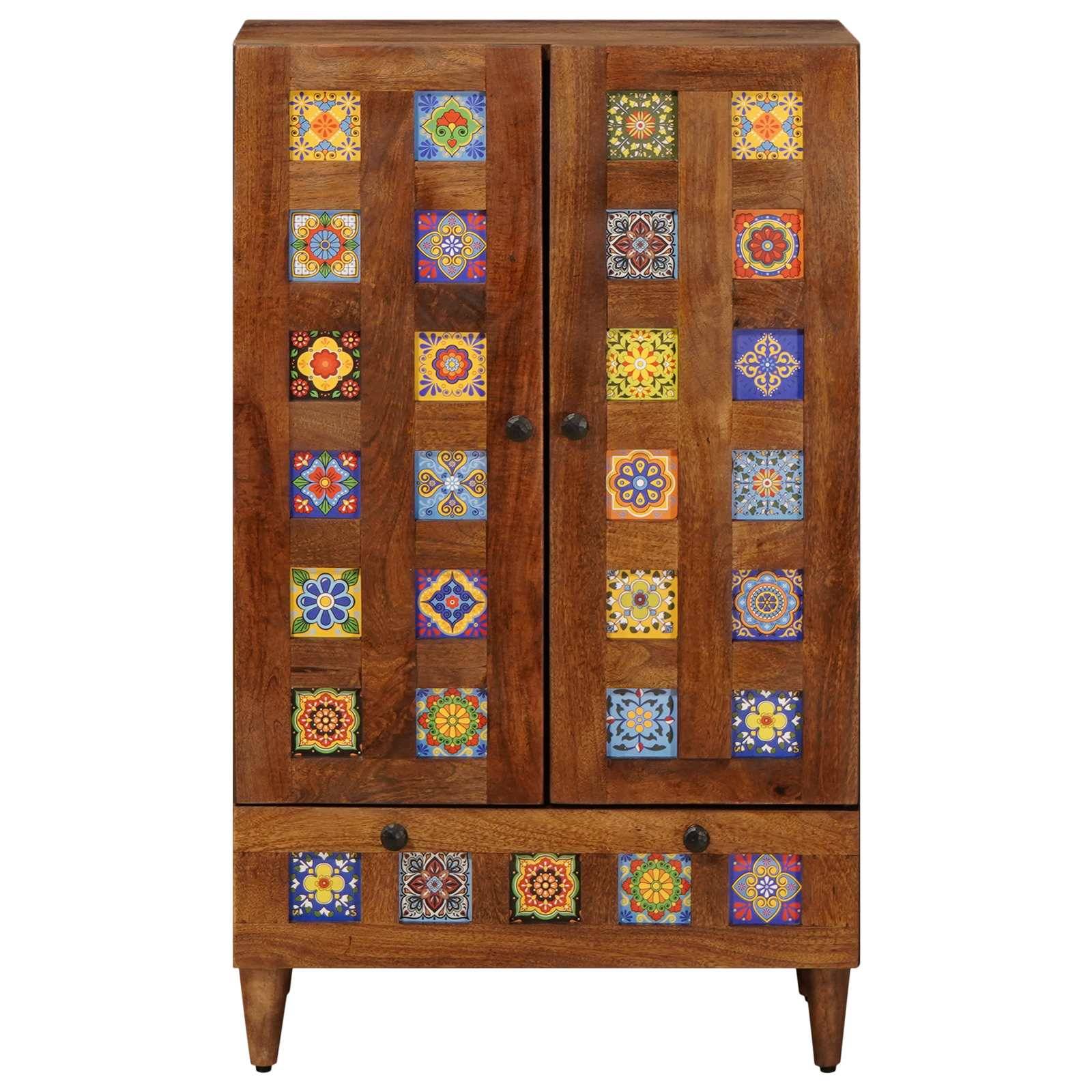 vidaXL Highboard mit Tür Walnuss 60 x 33,5 x 100 cm Massivholz Mango