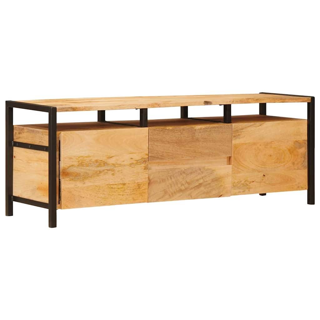 Holz-Sideboard mit schwarzem Metallrahmen, ausgestattet mit drei großen Schubladen. Modernes Design, geeignet für Stauraum im Wohnbereich.