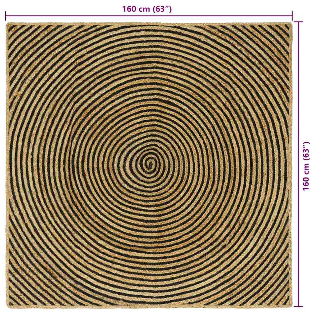Quadratischer Teppich mit konzentrischen schwarzen Streifen auf beigem Hintergrund, der 160 cm (63 Zoll) auf jeder Seite misst.