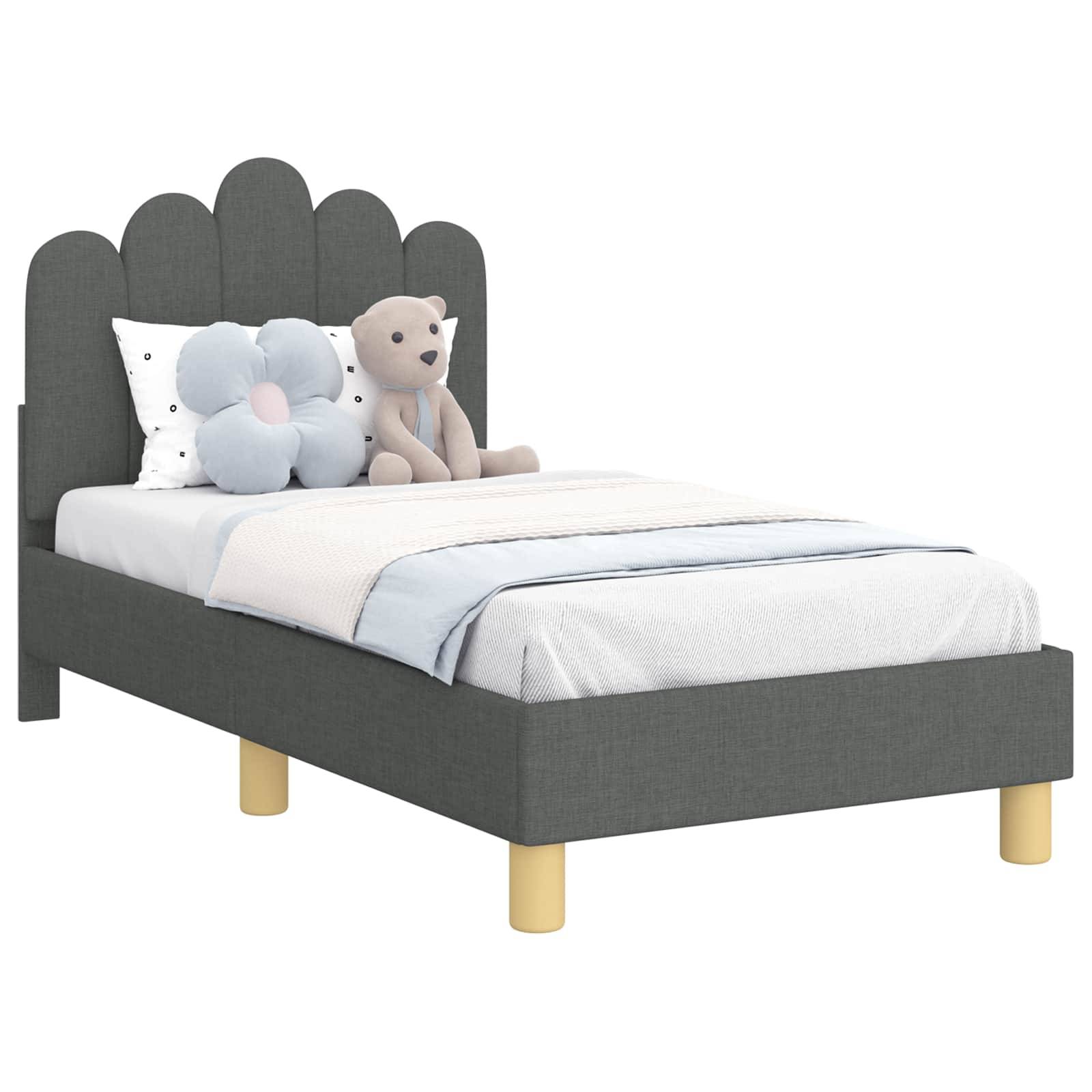 vidaXL Kinderbettgestell mit Kopfteil Dunkelgrau 70 x 140 cm Stoff