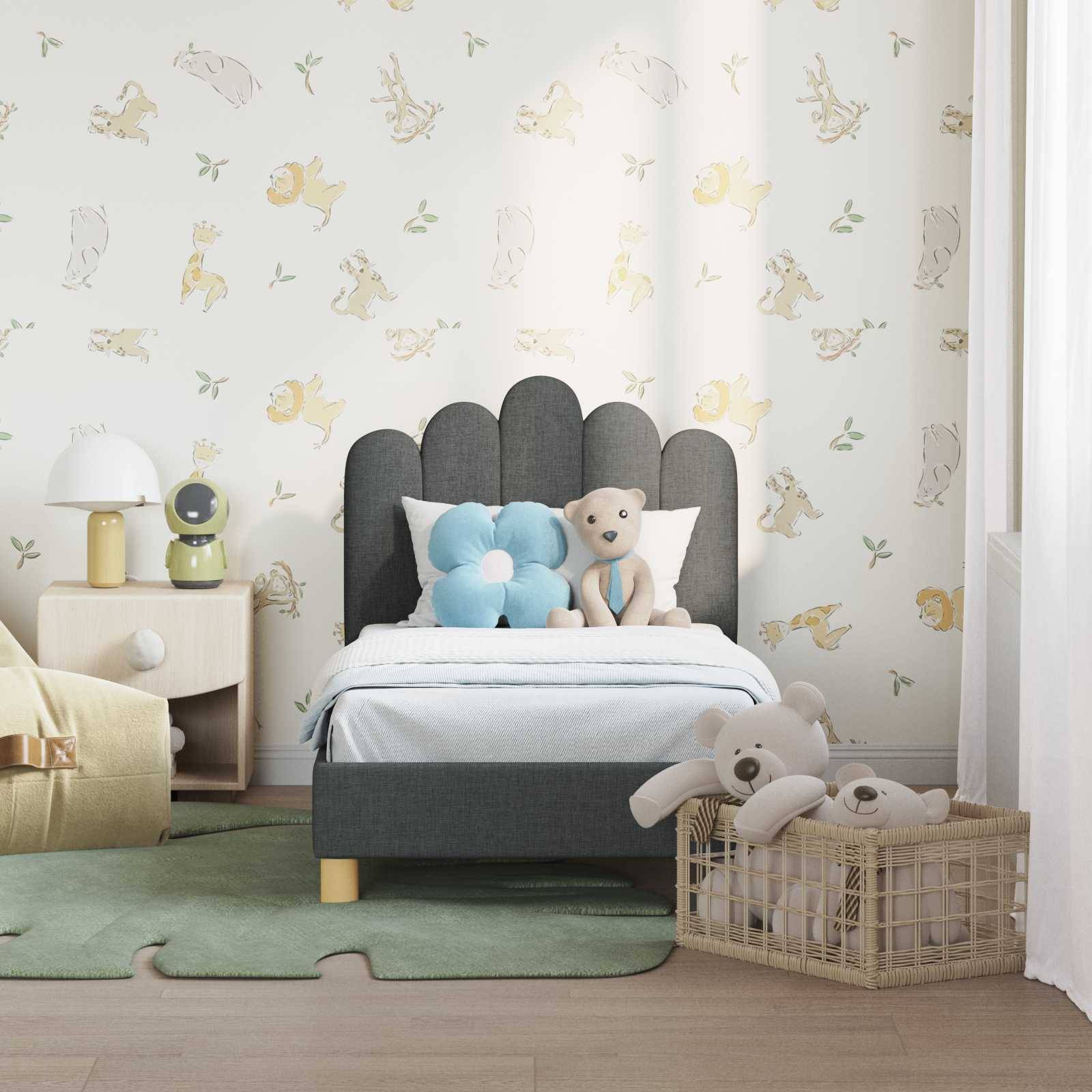vidaXL Kinderbettgestell mit Kopfteil Dunkelgrau 70 x 140 cm Stoff