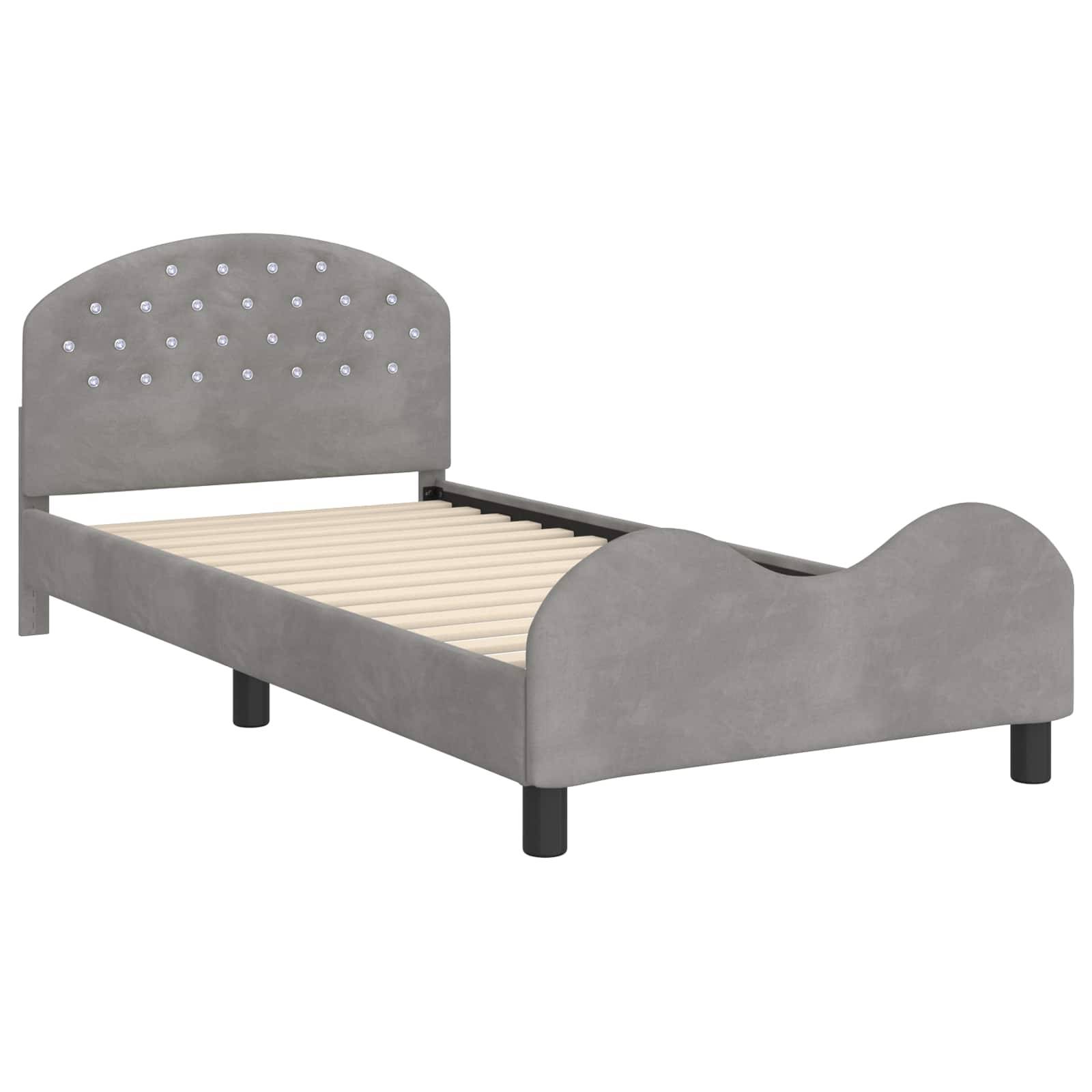 vidaXL Kinderbettgestell mit Kopfteil Hellgrau 90 x 200 cm Samt
