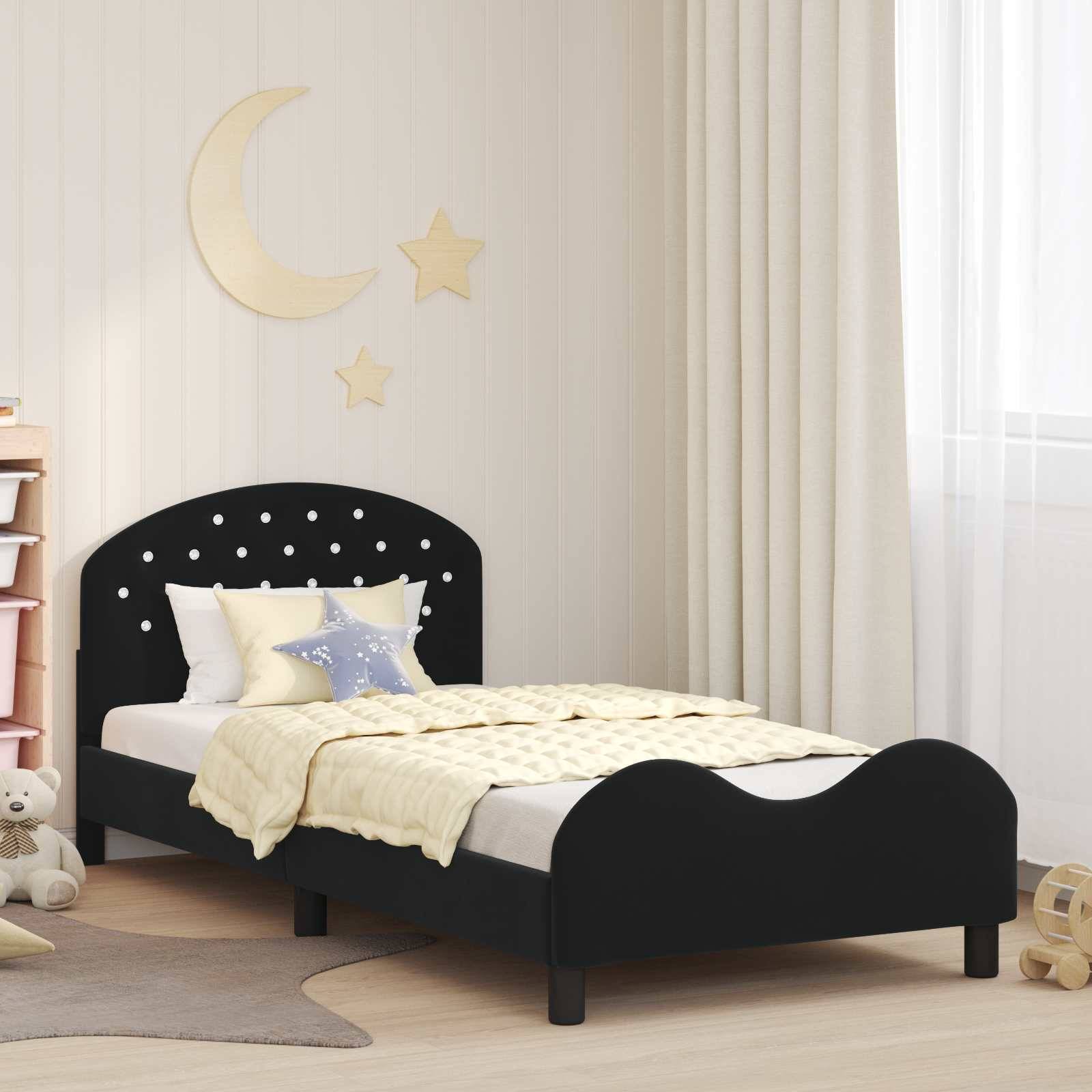 vidaXL Kinderbettgestell mit Kopfteil Schwarz 80 x 200 cm Samt