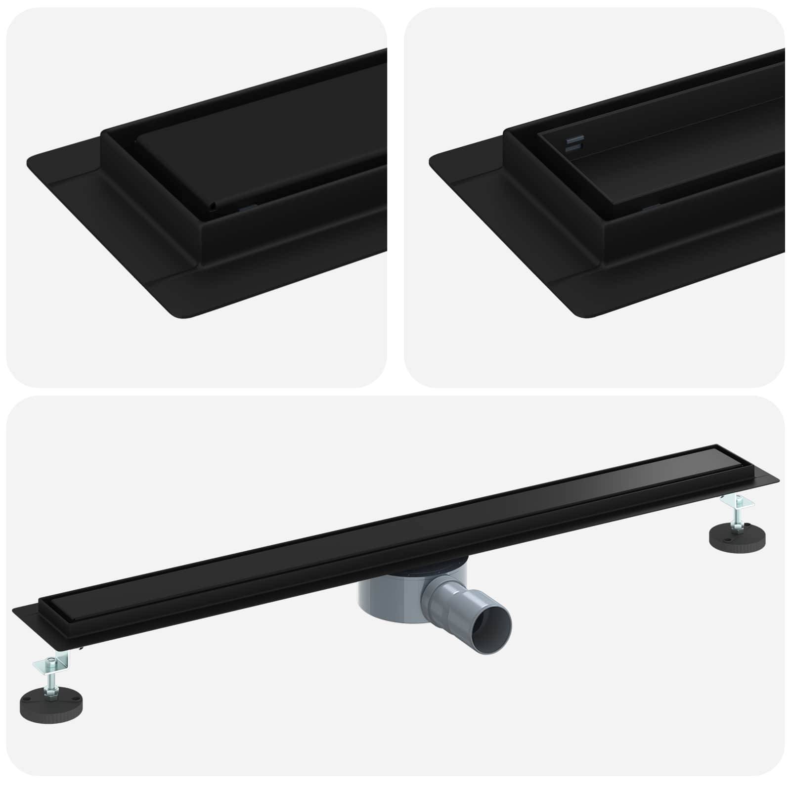 vidaXL Duschablauf 2-in-1 mit 360° Siphon Schwarz 80 cm Edelstahl 304