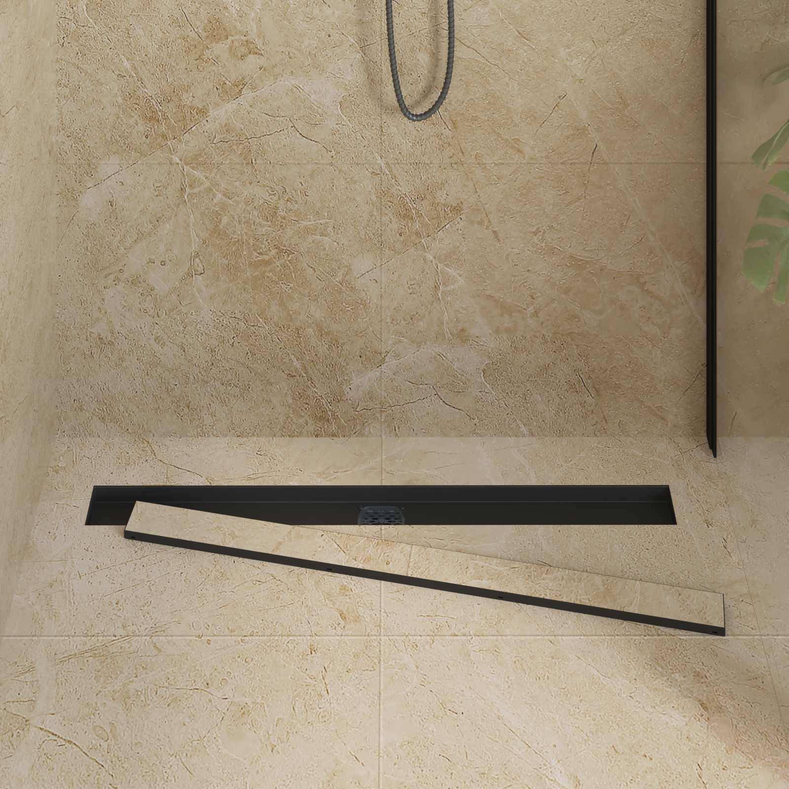 vidaXL Duschablauf 2-in-1 mit 360° Siphon Schwarz 90 cm Edelstahl 304