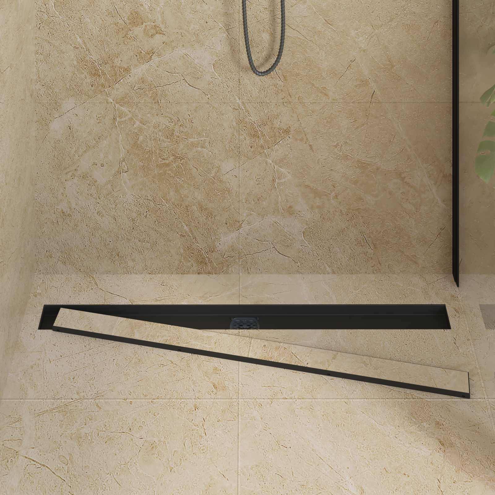 vidaXL Duschablauf 2-in-1 mit 360° Siphon Schwarz 100 cm Edelstahl 304
