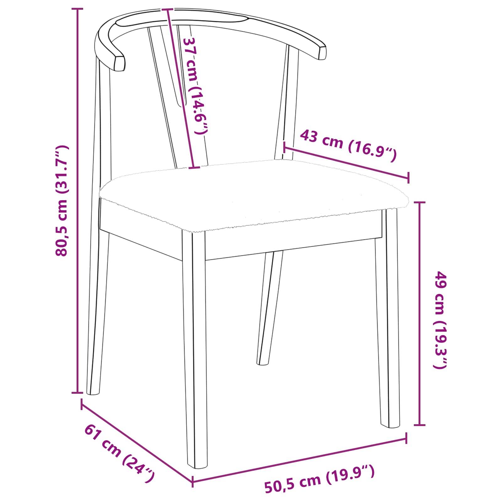 Linienzeichnung eines Stuhls mit Maßen: Höhe 80,5 cm (31,7