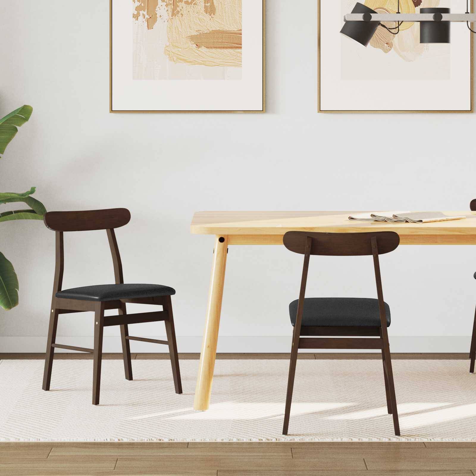 vidaXL Esszimmerstuhl 2 pcs Dunkelbraun und Schwarz Massives Gummiholz