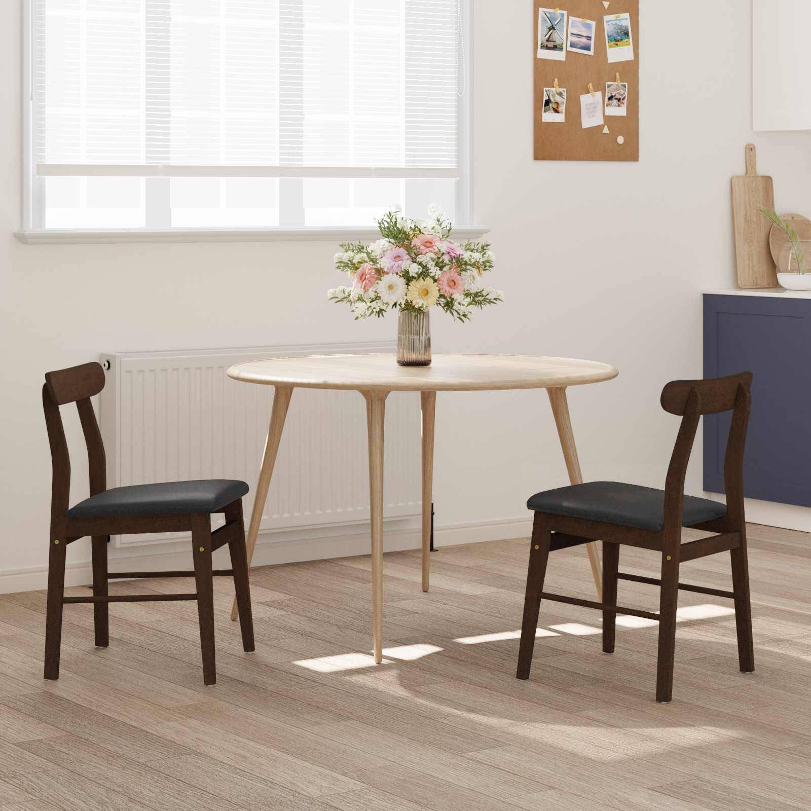 vidaXL Esszimmerstuhl 2 pcs Dunkelbraun und Schwarz Massives Gummiholz