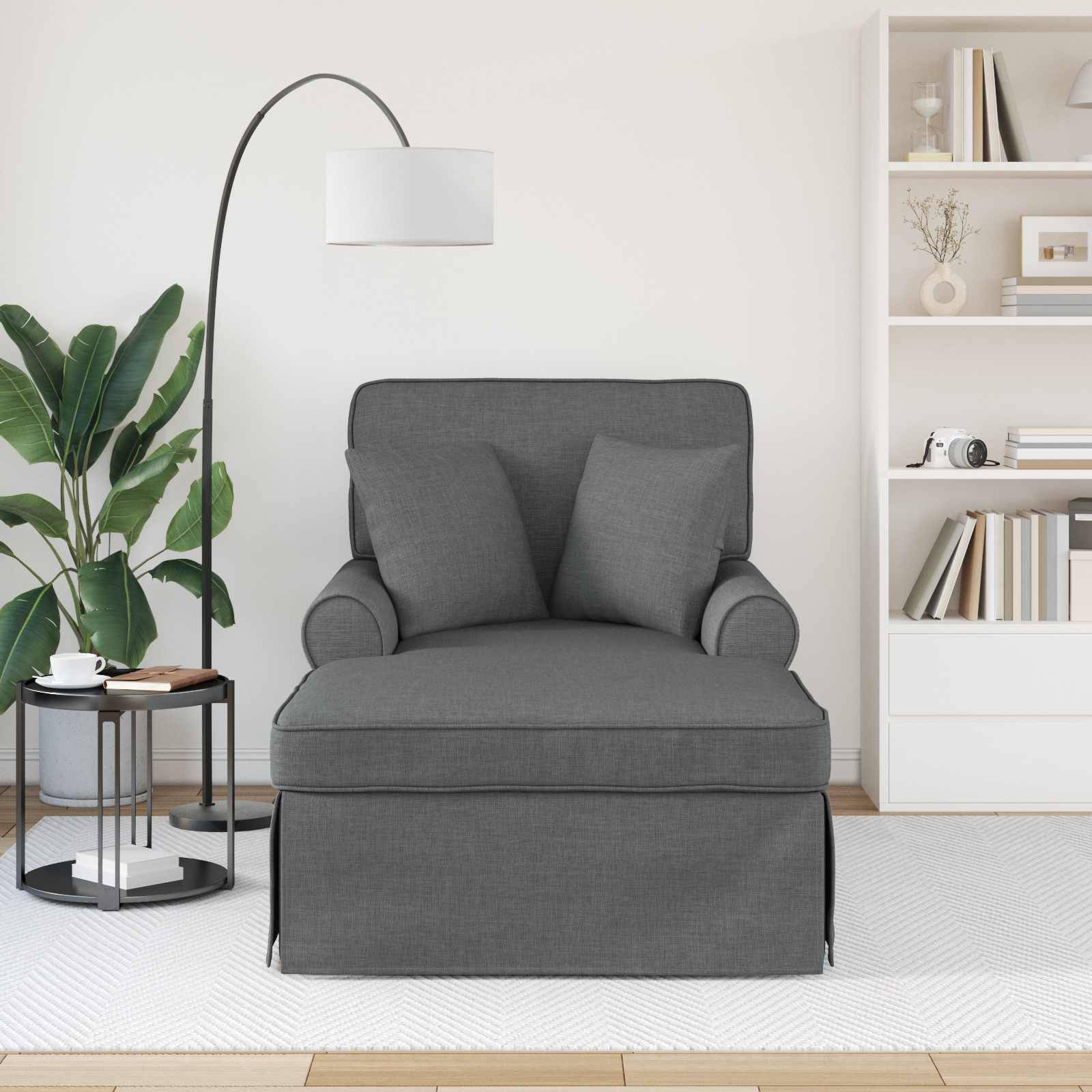 vidaXL Chaise Lounge mit Rock mit Kissen 3 pcs Dunkelgrau Stoff