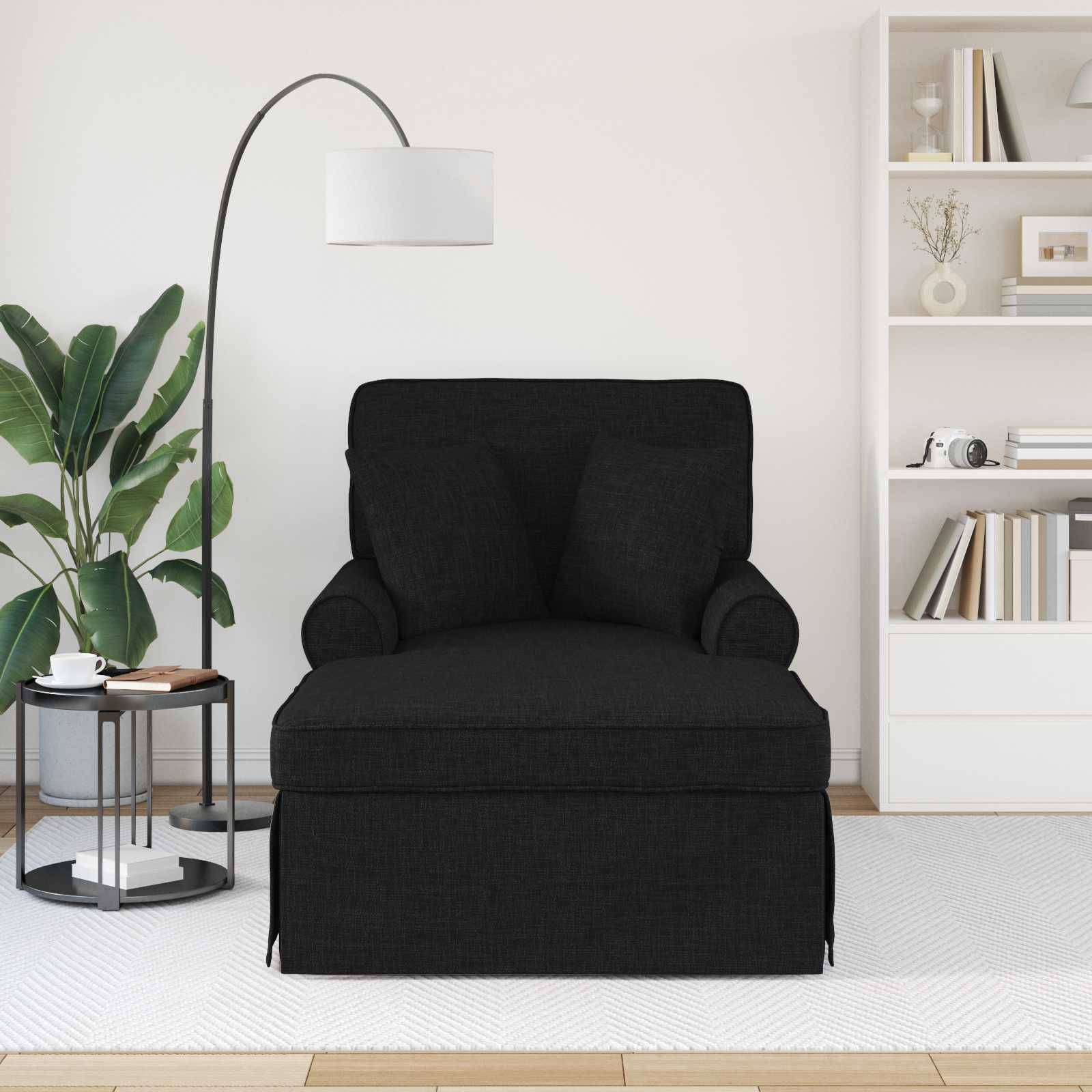 vidaXL Chaise Lounge mit Rock mit Kissen 3 pcs Schwarz Stoff